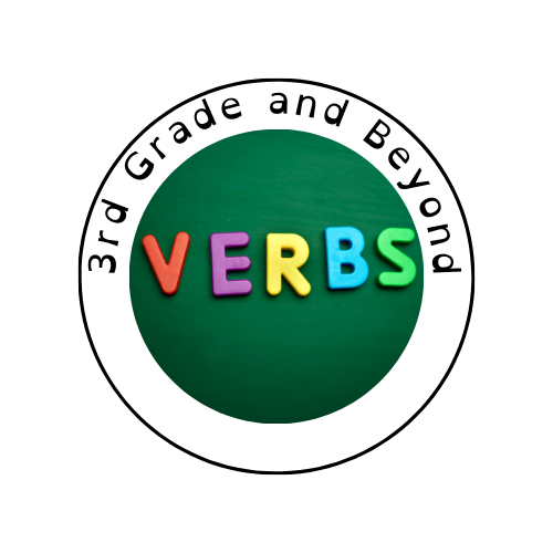 Colored letters spelling "VERBS" on a green chalkboard background.