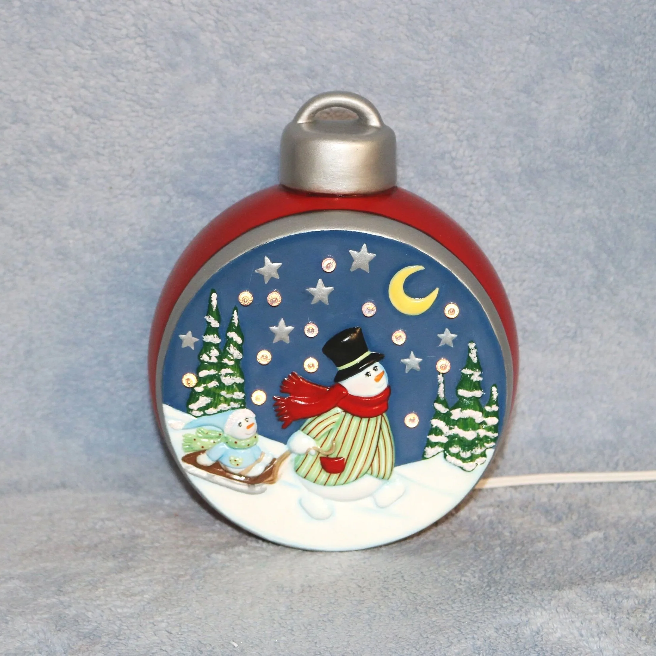 Lighted Snowman Ornament Ceramic