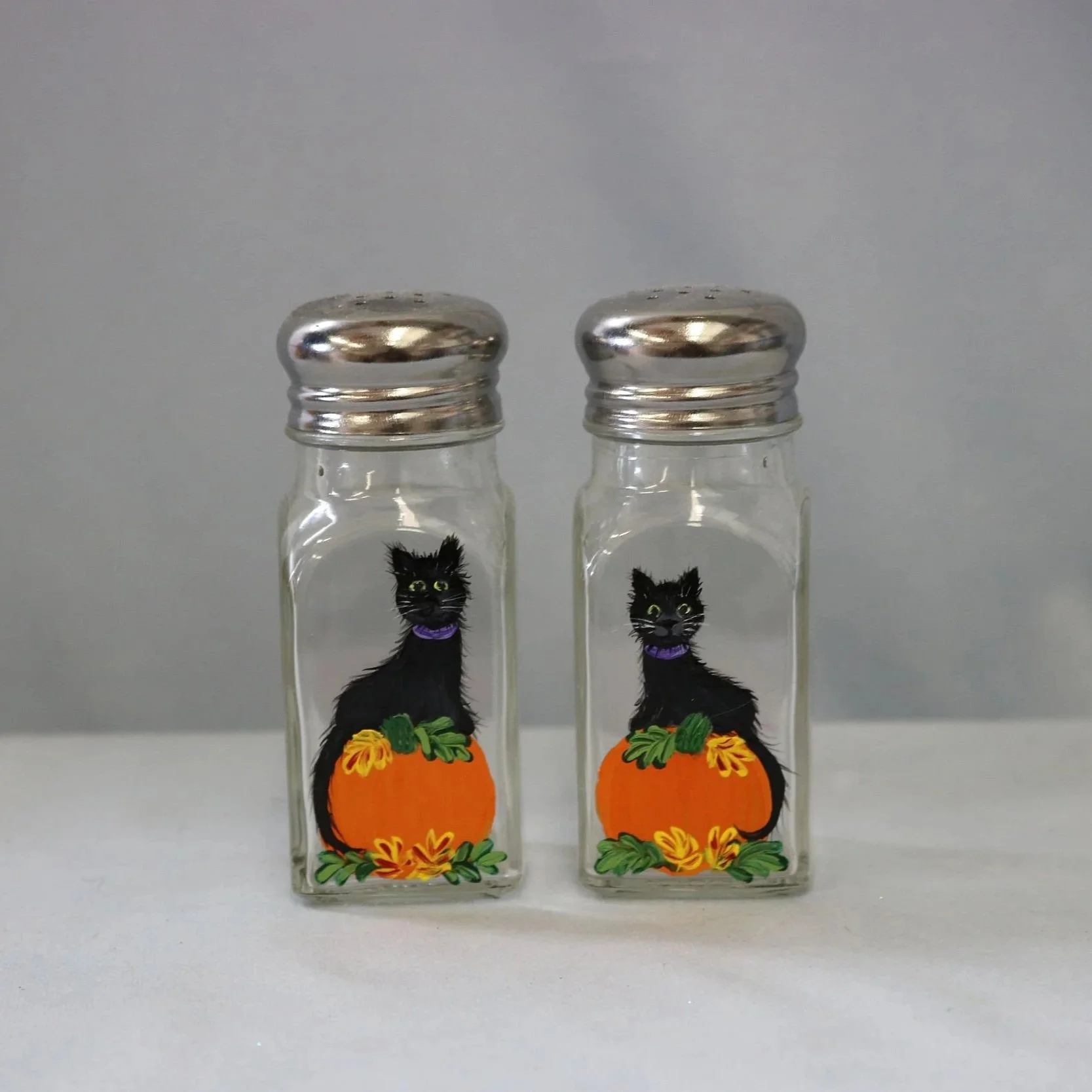 Halloween Salt and Pepper Shakers with Black Cat