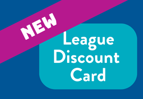 Card that says 'League Discount Card' at Play2Win Bowling and the word 'NEW"