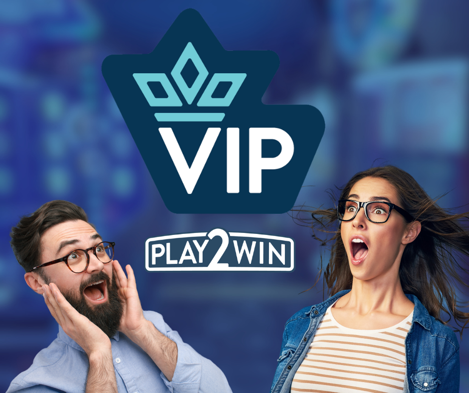 A man and woman looking happy with words VIP Pl