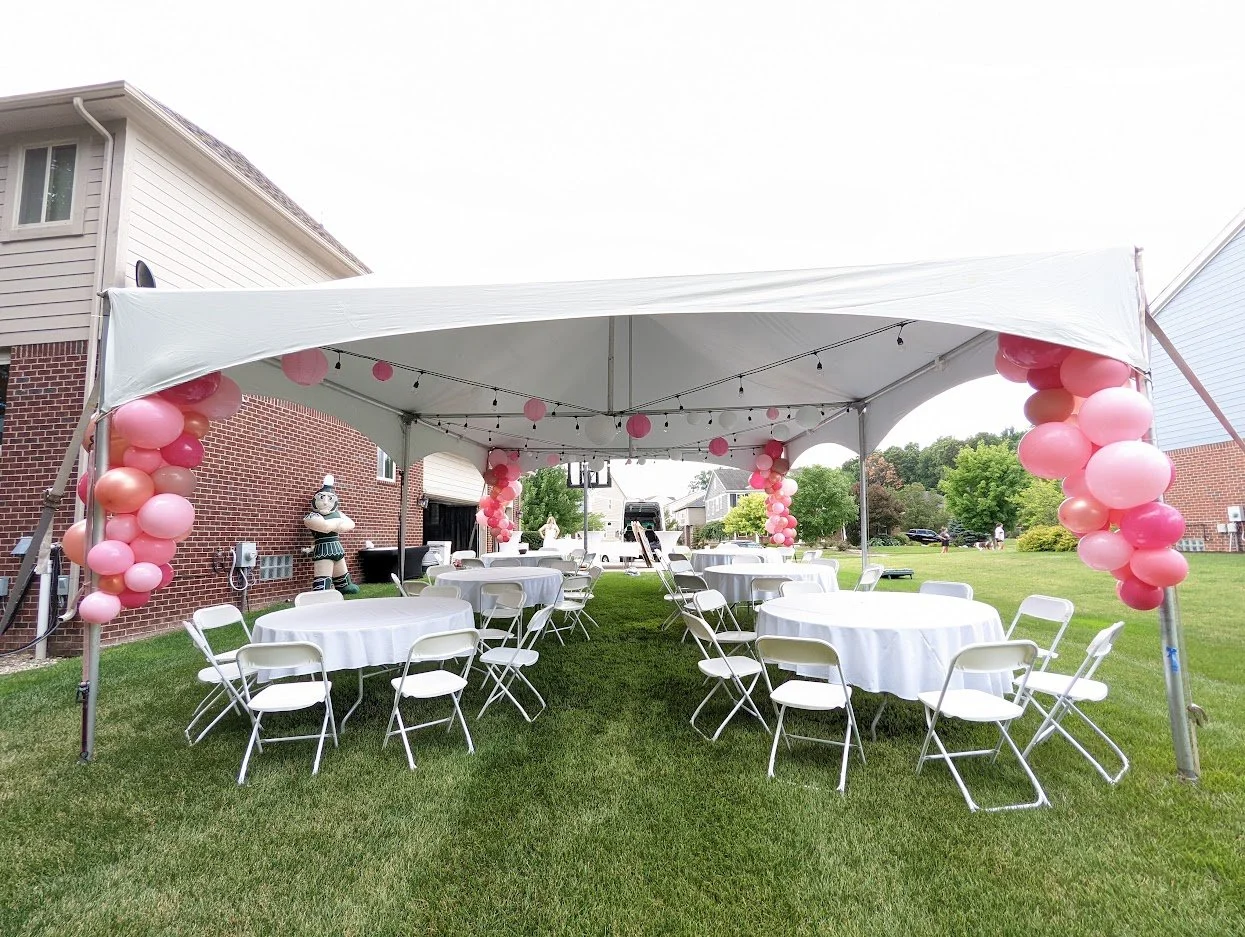 A grab-n-go balloon garland packaged for easy pick-up, ready for quick setup at an adult party.