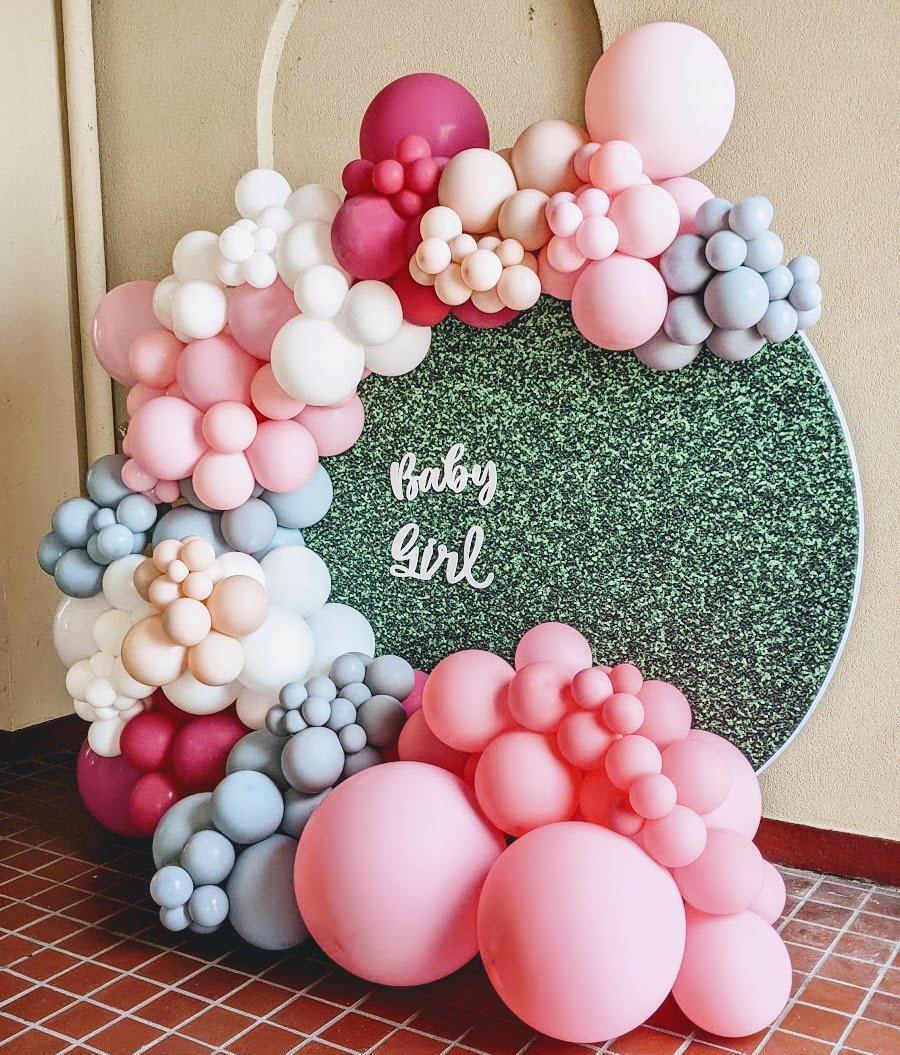 Sage green and rose gold gender neutral baby shower colors decorate this  beautiful ring arch — Luxury Balloon Decorators in West Bloomfield