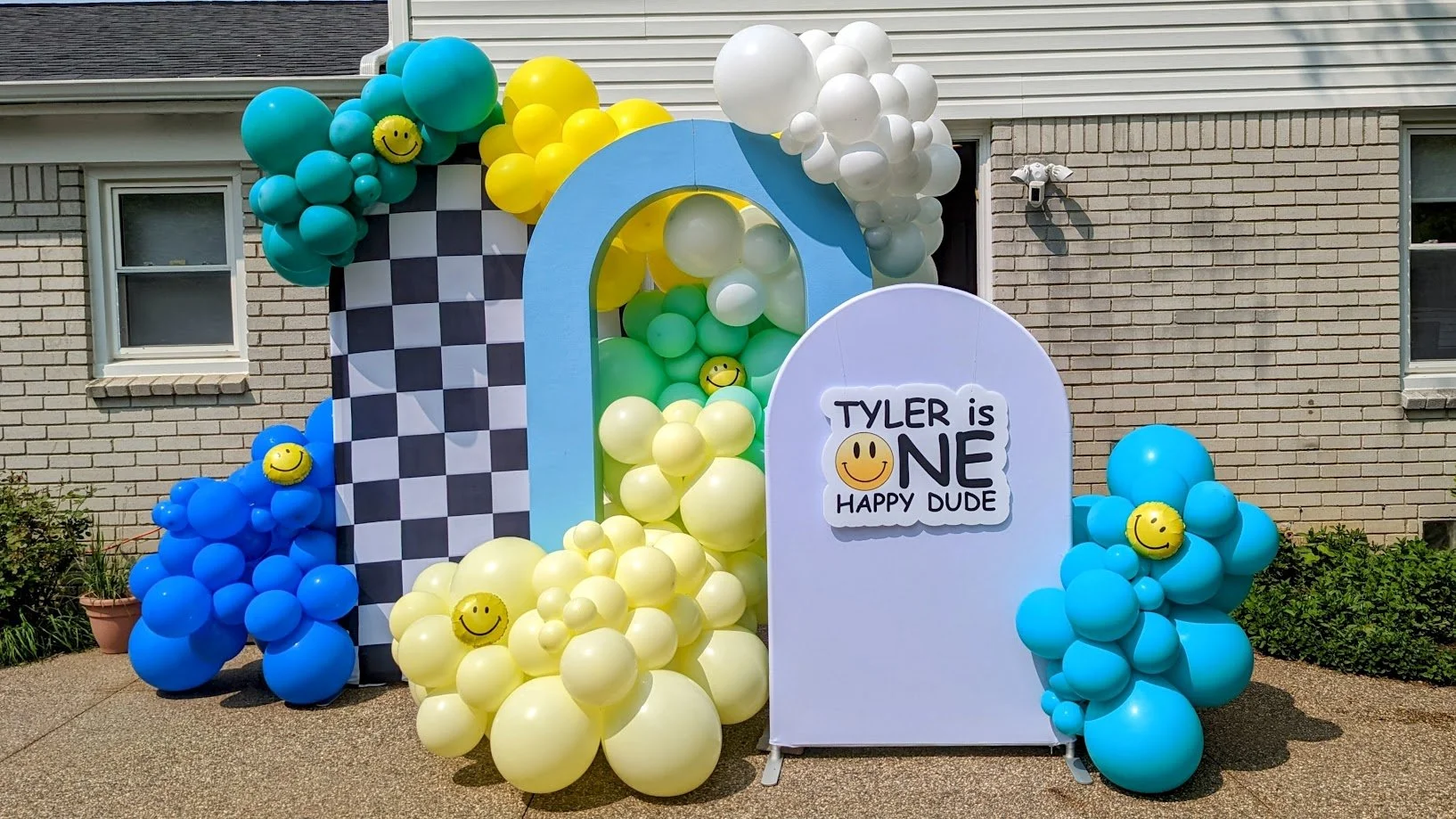 one happy dude photo backdrop with checkerboard