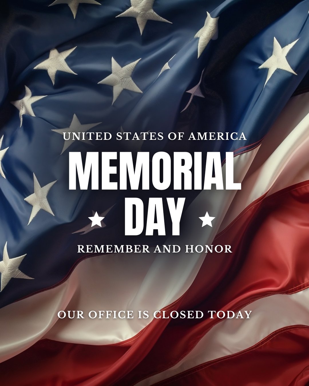 We'll be closed on Memorial Day - Monday, May 26th - as we take time to honor and remember the brave men and women who gave their lives in service to our country.⁠
⁠
We&rsquo;re grateful for their sacrifice and we hope you have a meaningful day spent