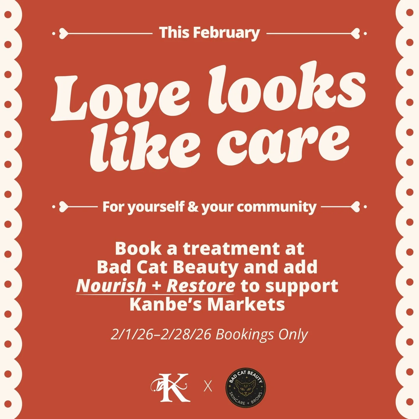 Care for your skin. Care for your community. 💛
This February, add the Nourish + Restore Booster to your facial at @badcatbeautykc. 

A $5 add-on that hydrates, brightens, and restores balance while supporting Kanbe&rsquo;s Markets and affordable fre