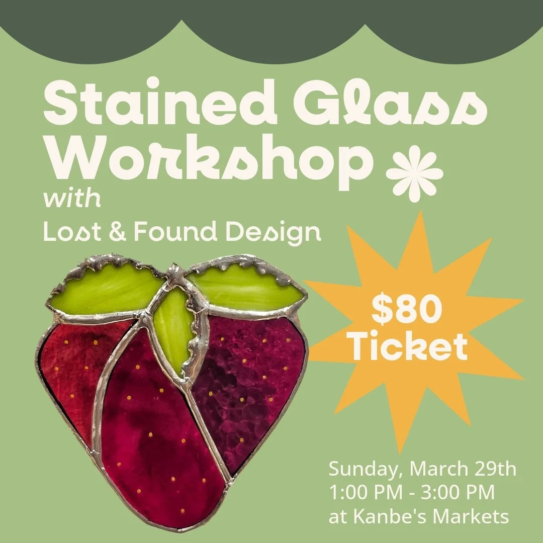 🍓 Learn how to make your own strawberry stained glass!

Join local artist Tara of Lost &amp; Found Design on Sunday, March 29th for a hands-on workshop. Choose your chain, add beads, crystals, and paint your own seed dots🍓every piece is uniquely yo
