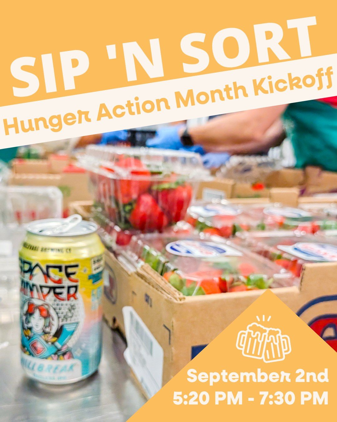 September is Hunger Action Month, and we&rsquo;re kicking it off with Sort 'N Sip.

Join us for an evening of sorting fresh produce, meeting new people, and enjoying a drink with the Kanbe&rsquo;s community.

Drinks provided by @boulevard_beer 
21+ |