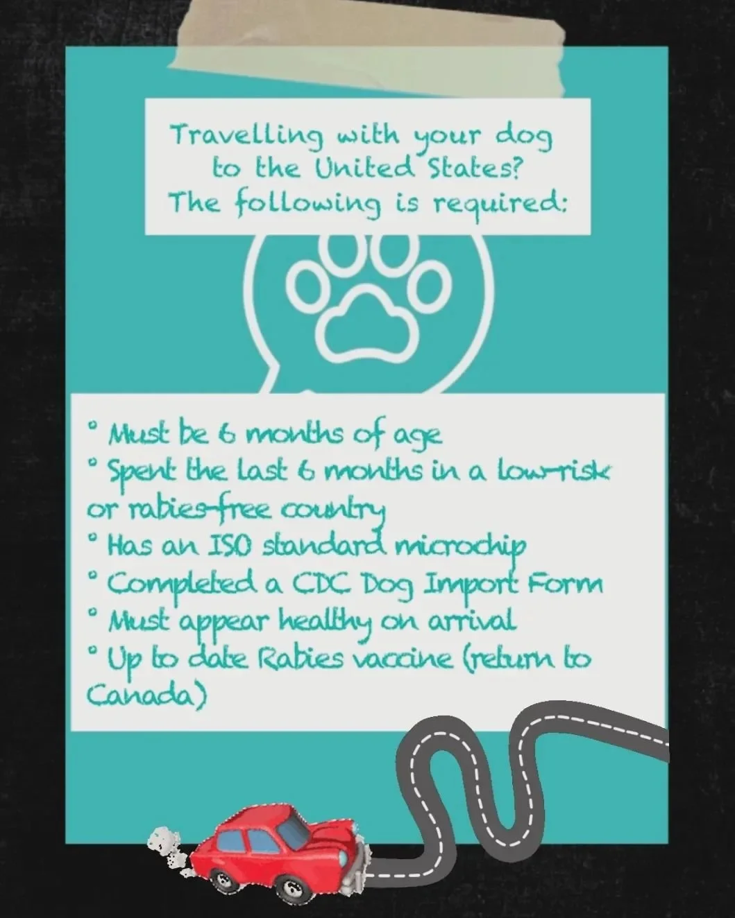 FYI for our clients who take their dogs to the U.S.
There are new requirements in place for entry into the U.S. starting today August 1, 2024.
All dogs must be 6 months of age, appear healthy at the border and have been in a low-risk or rabies-free c