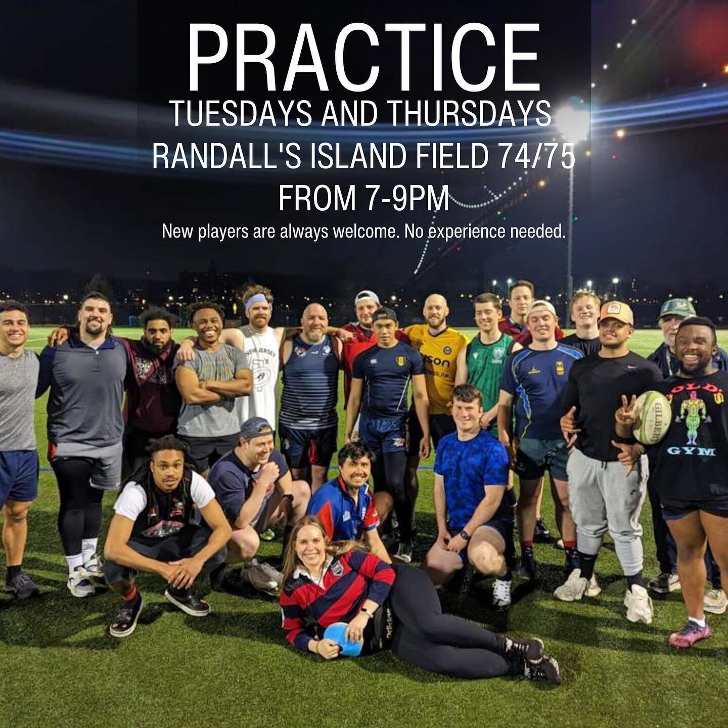 Tonight! Practice every Tuesdays and Thursdays for both teams! No experience needed. New players are always welcome!
#nycrugby #rugby