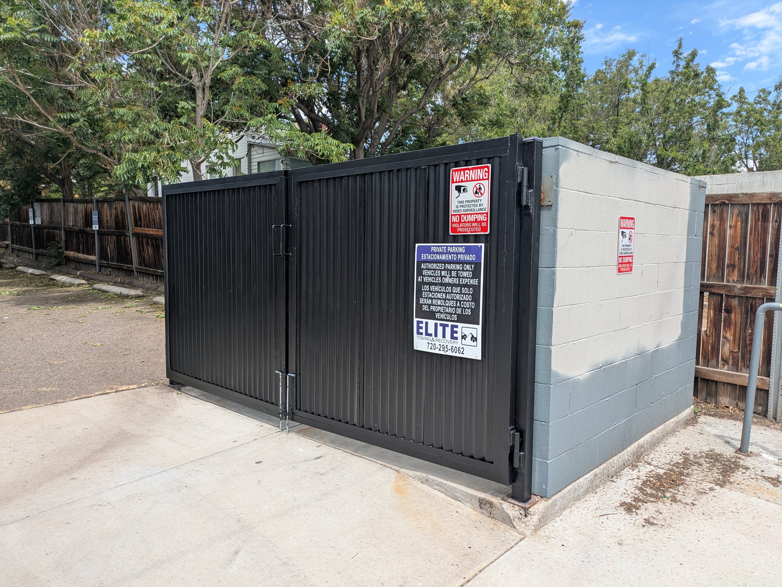  "after" photo of some dumpster enclosure doors. They were heavily damaged and needed new hinges, latches, panels, and handles.