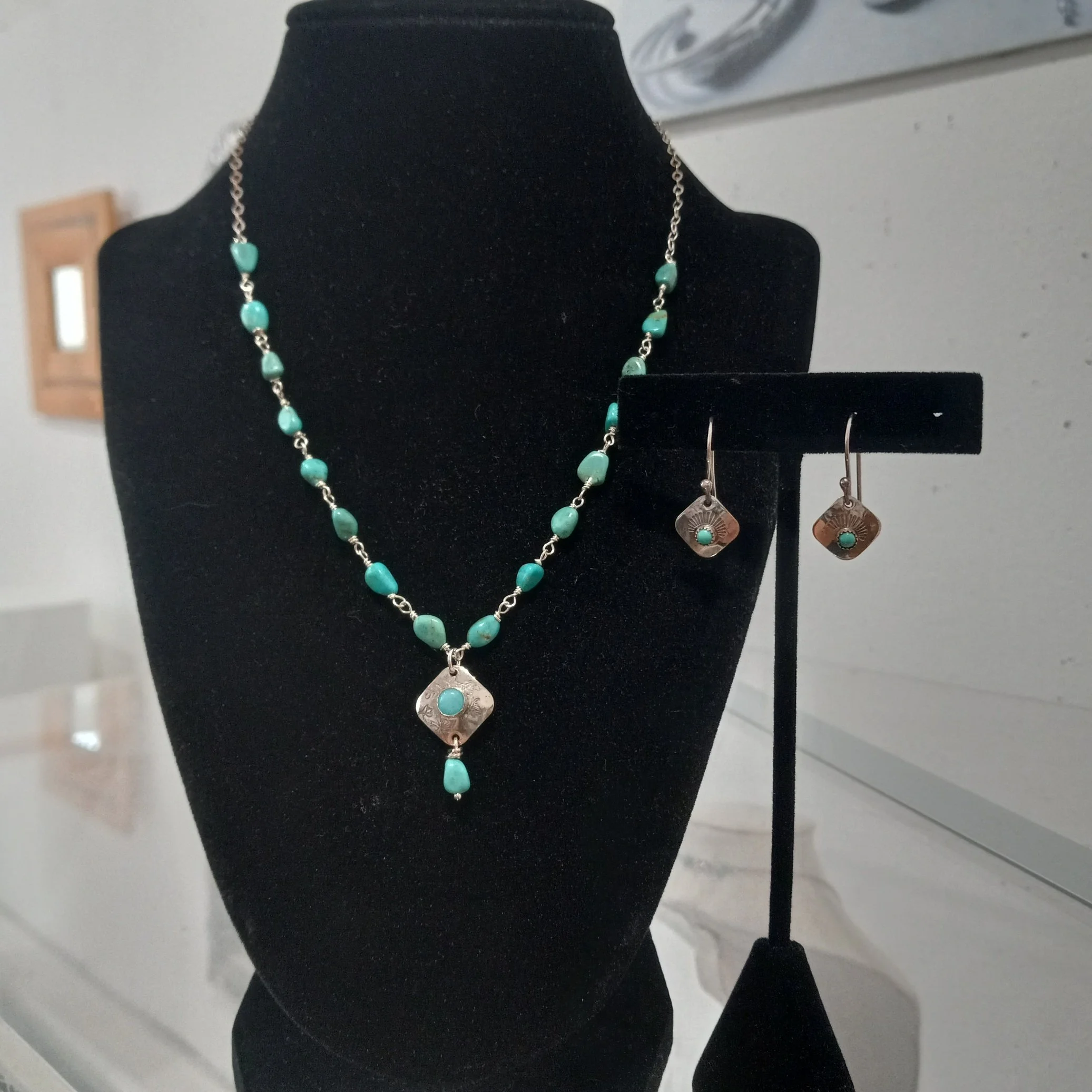 Robin Braun, Sterling Silver & Turquoise Necklace and Earrings , sterling silver, turquoise, 17 1/2 in. $150