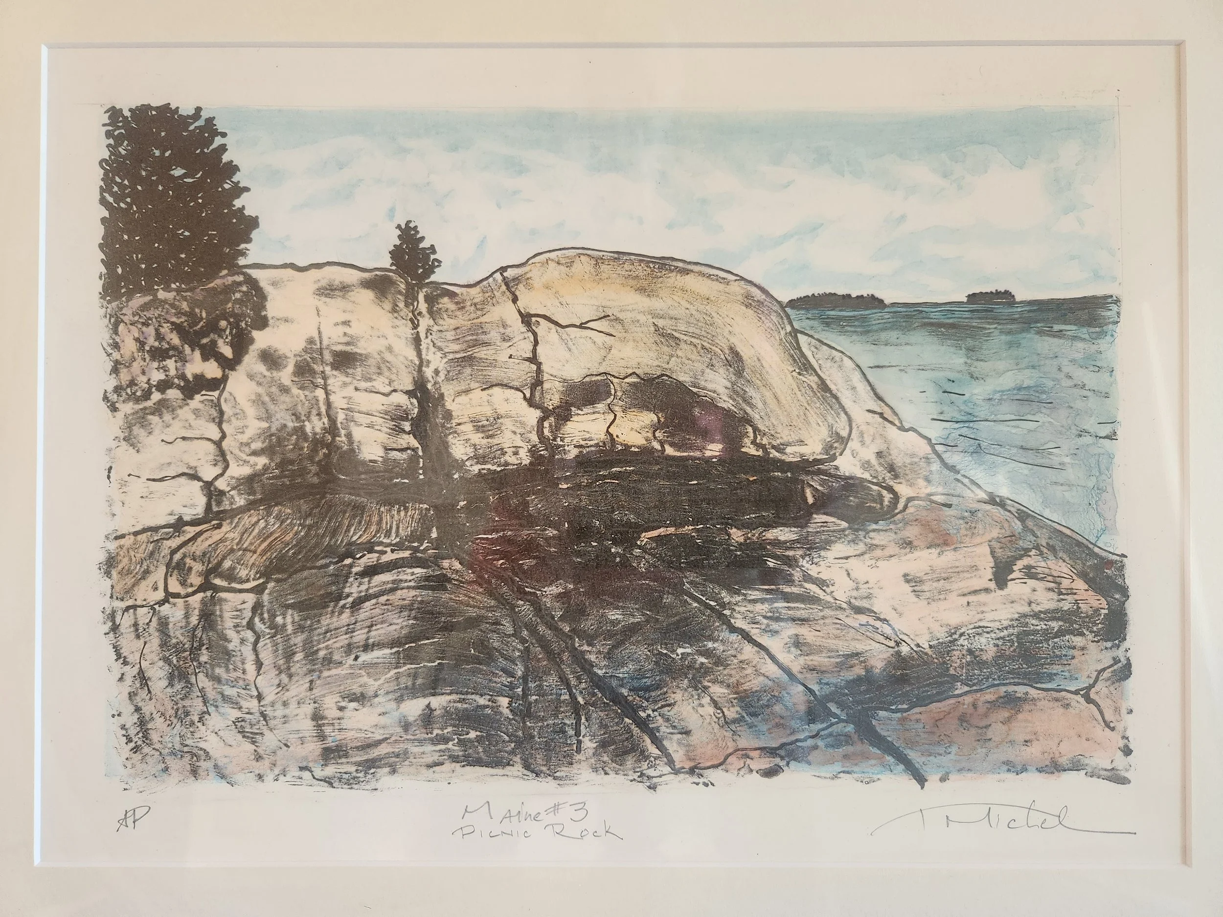 Tim Michel, Picnic Rock Maine, Colored lithograph, 25x20.5 in. $400