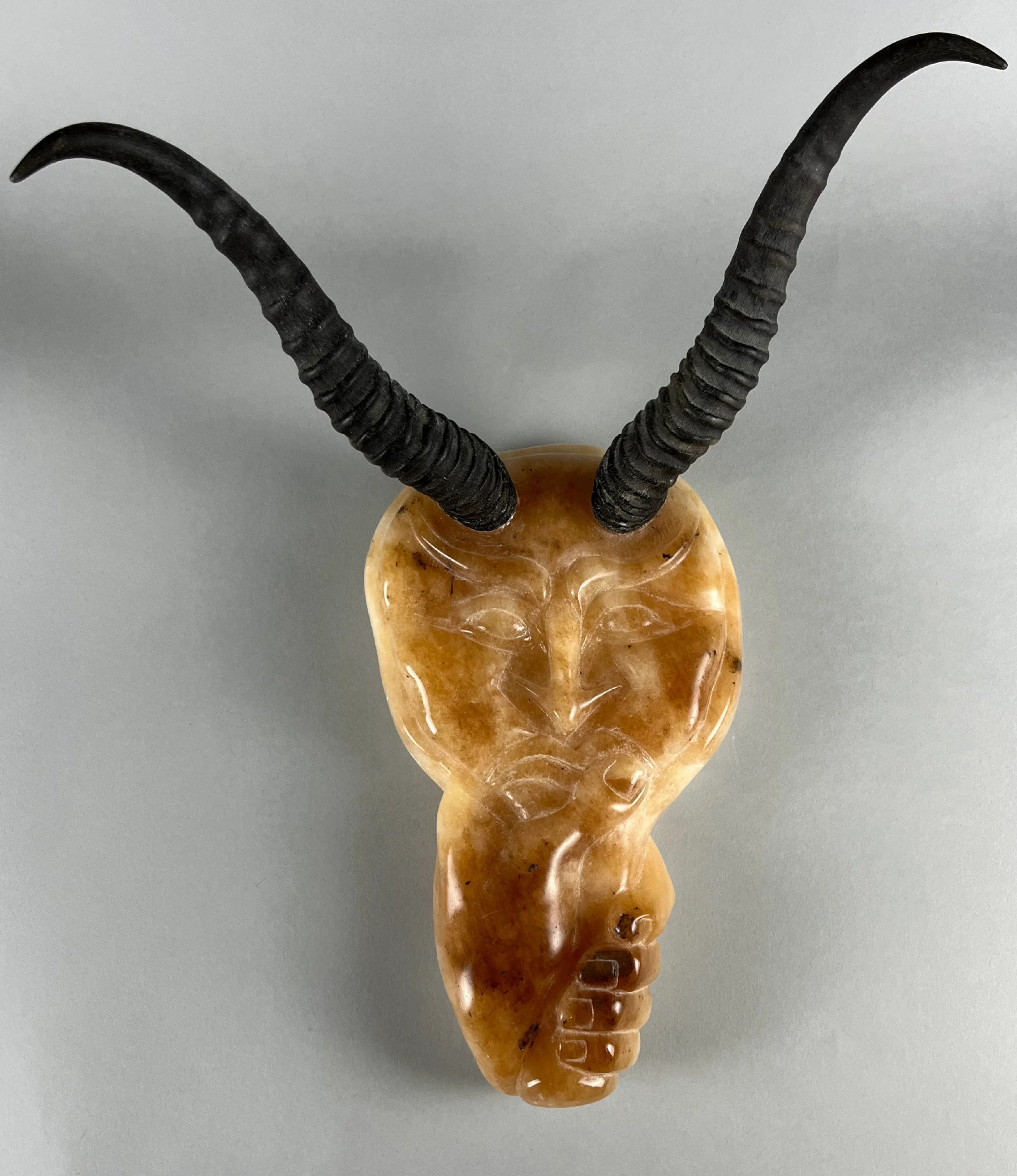 Carolyn Brandt, Devil in the Mirror , Alabaster and Horn, 15 x 16 in., $800