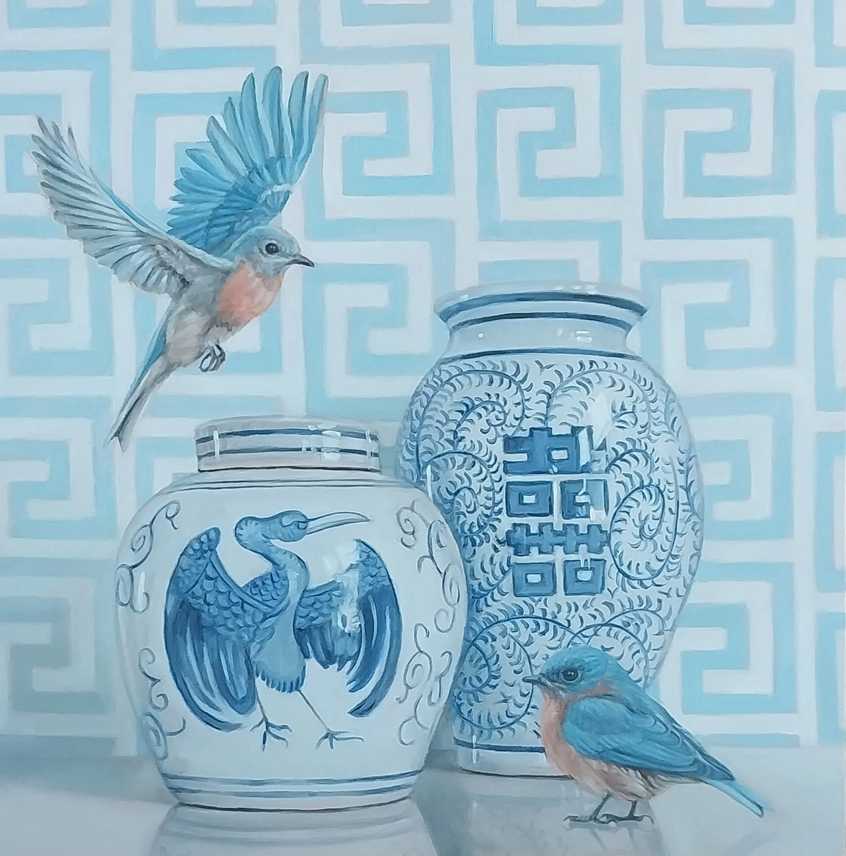 Mary Jane Check,  Double Happiness , Oil On Panel