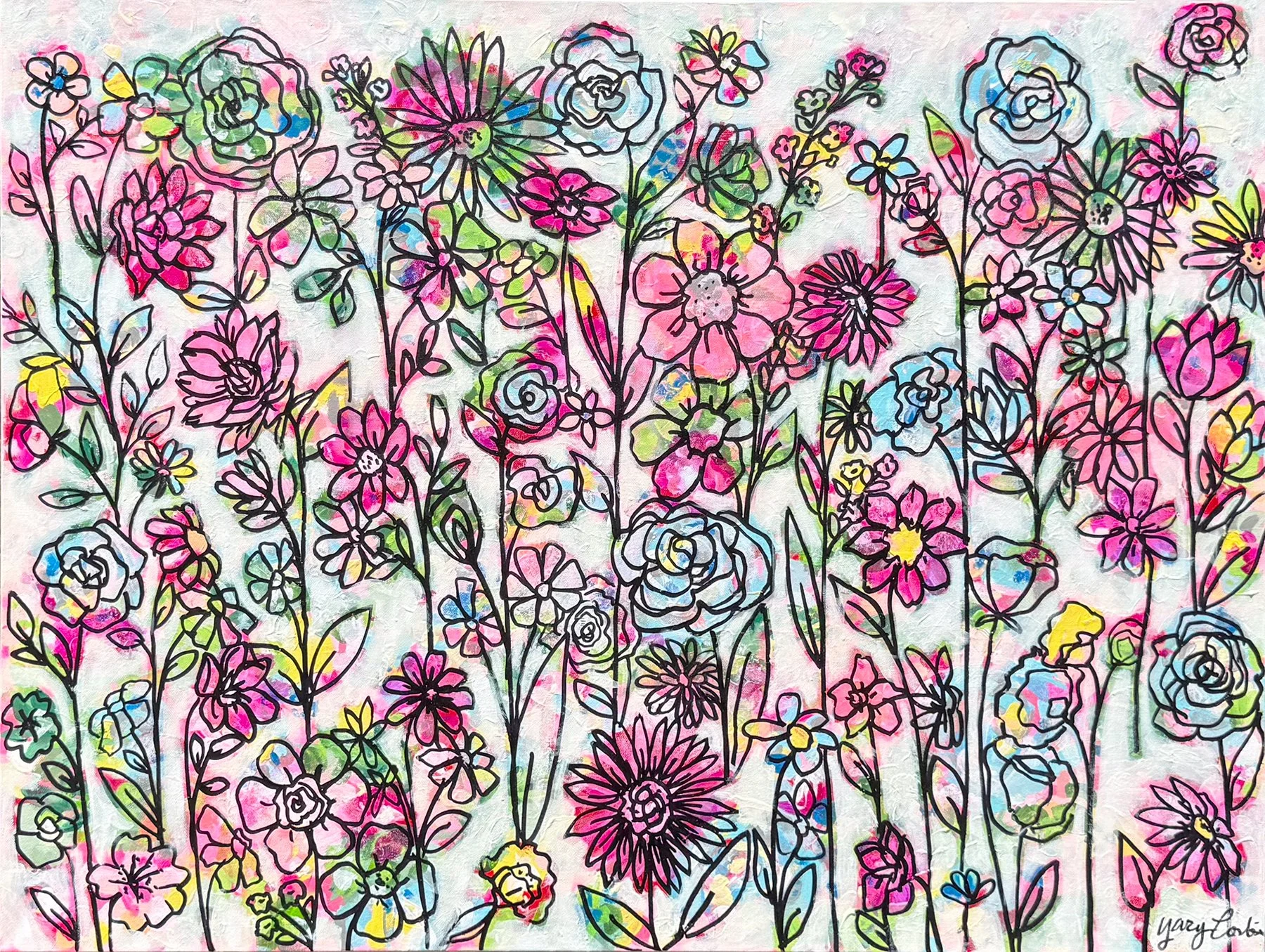 Yary Corbin,  Field of Happy , acrylic on canvas