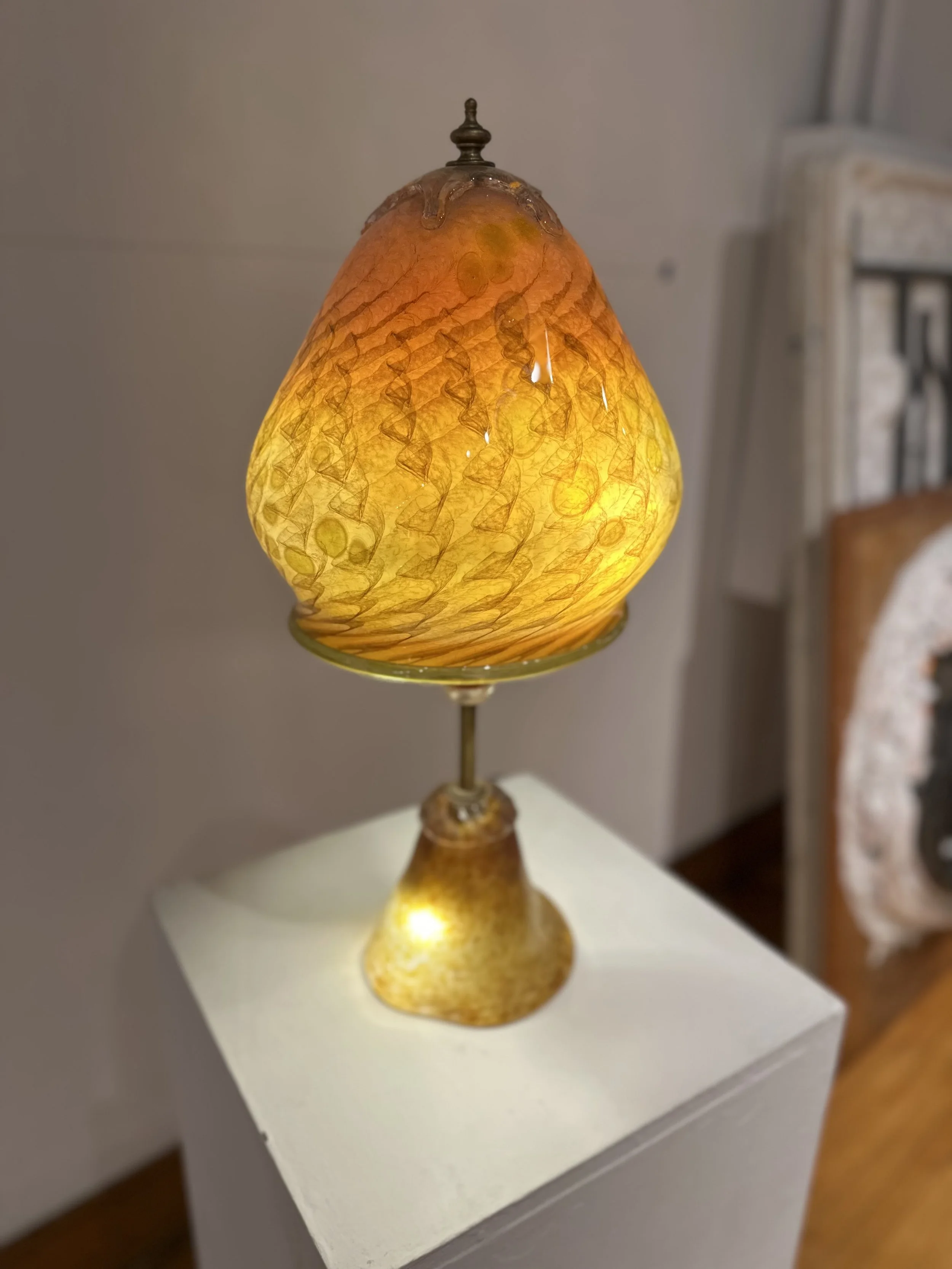 Charles Hall, Amber Mushroom Lamp, Fabricated glass and metal, 24x12 in, $2,250