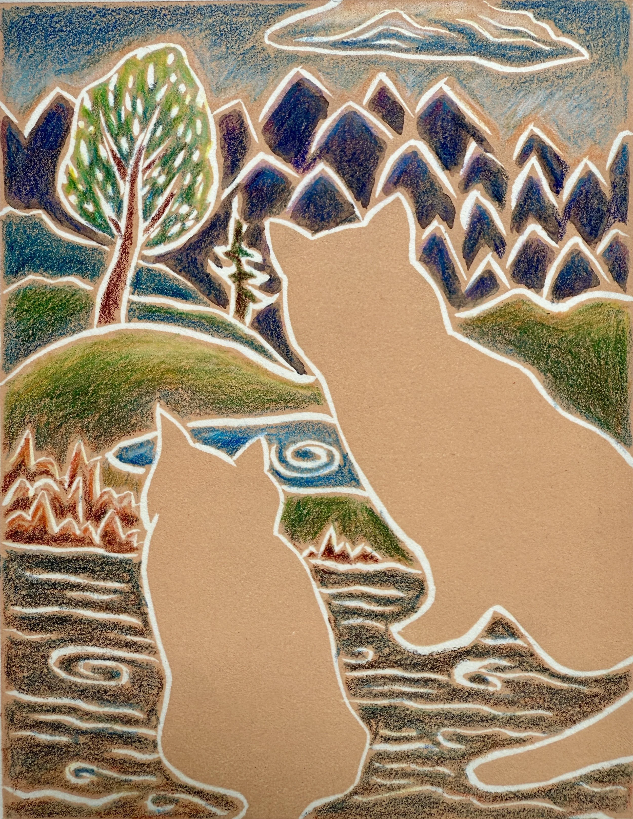 Leslie Quenichet,  What Lies Beyond 1,   hand colored linocut