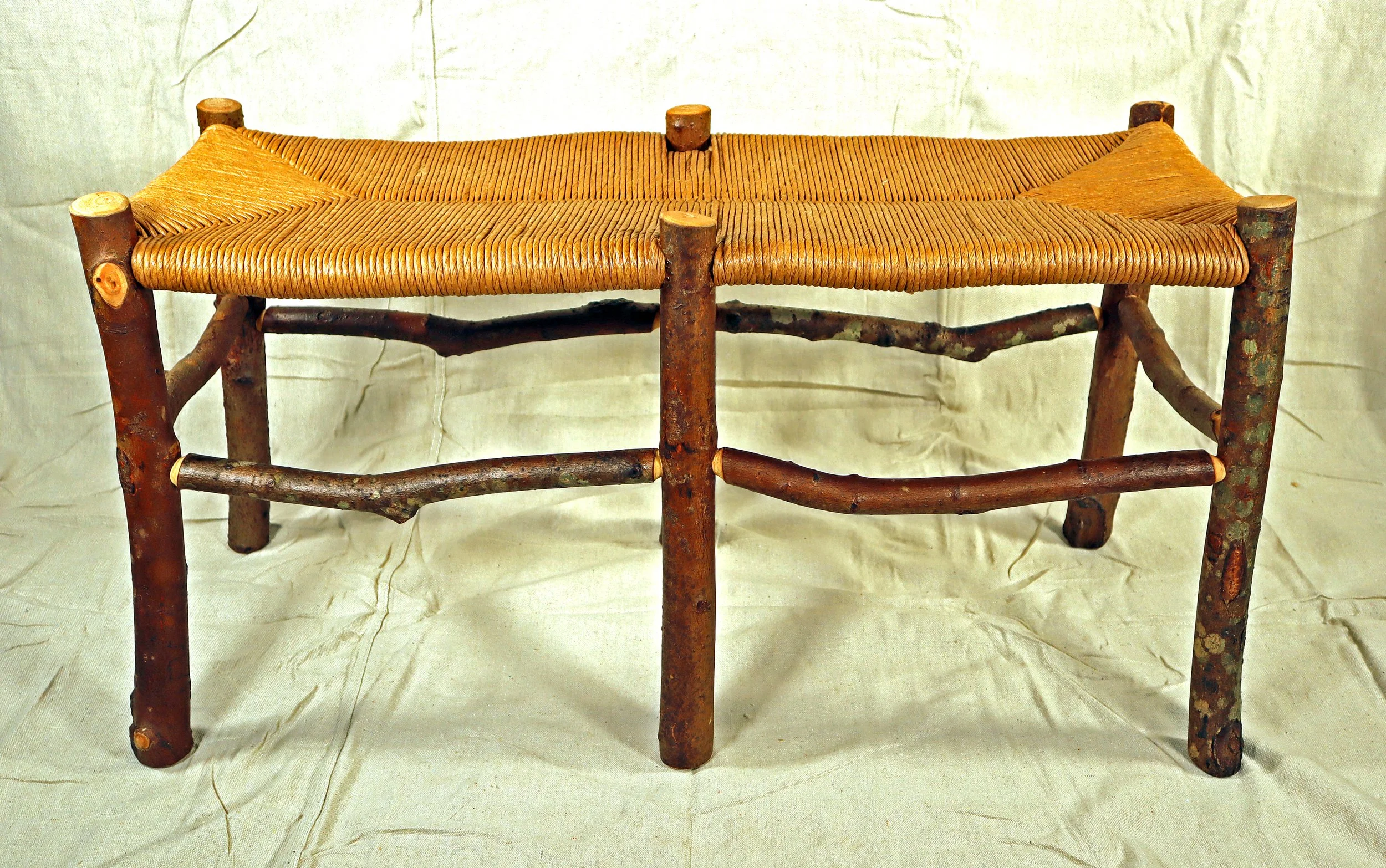 Joe Sheridan, Rustic Bench, Maple wood with rush seat, 19x36x14 in. $850