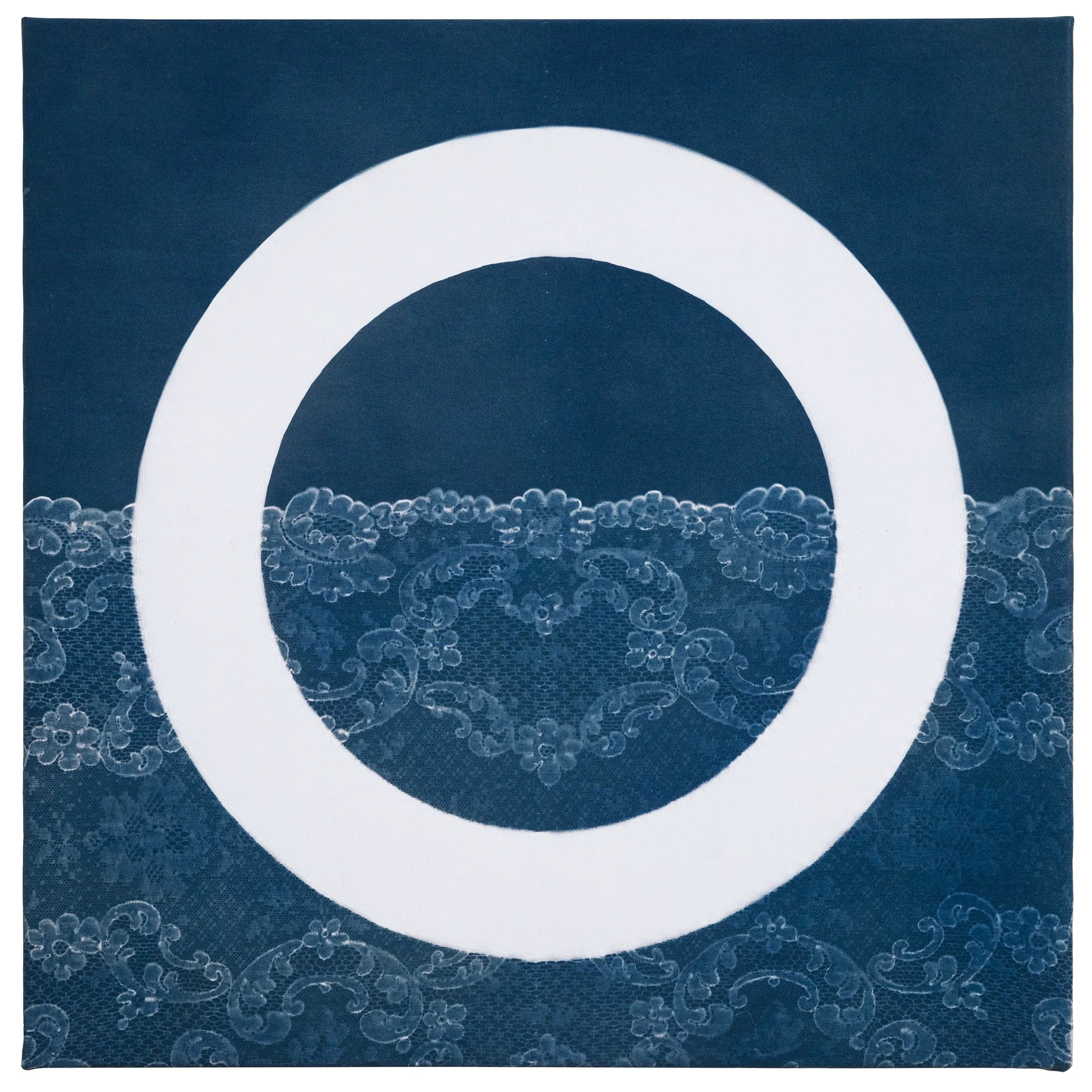 Lotta Helleberg, Full circle, cyanotype on cotton, hand stitching, 20x20 in. $550