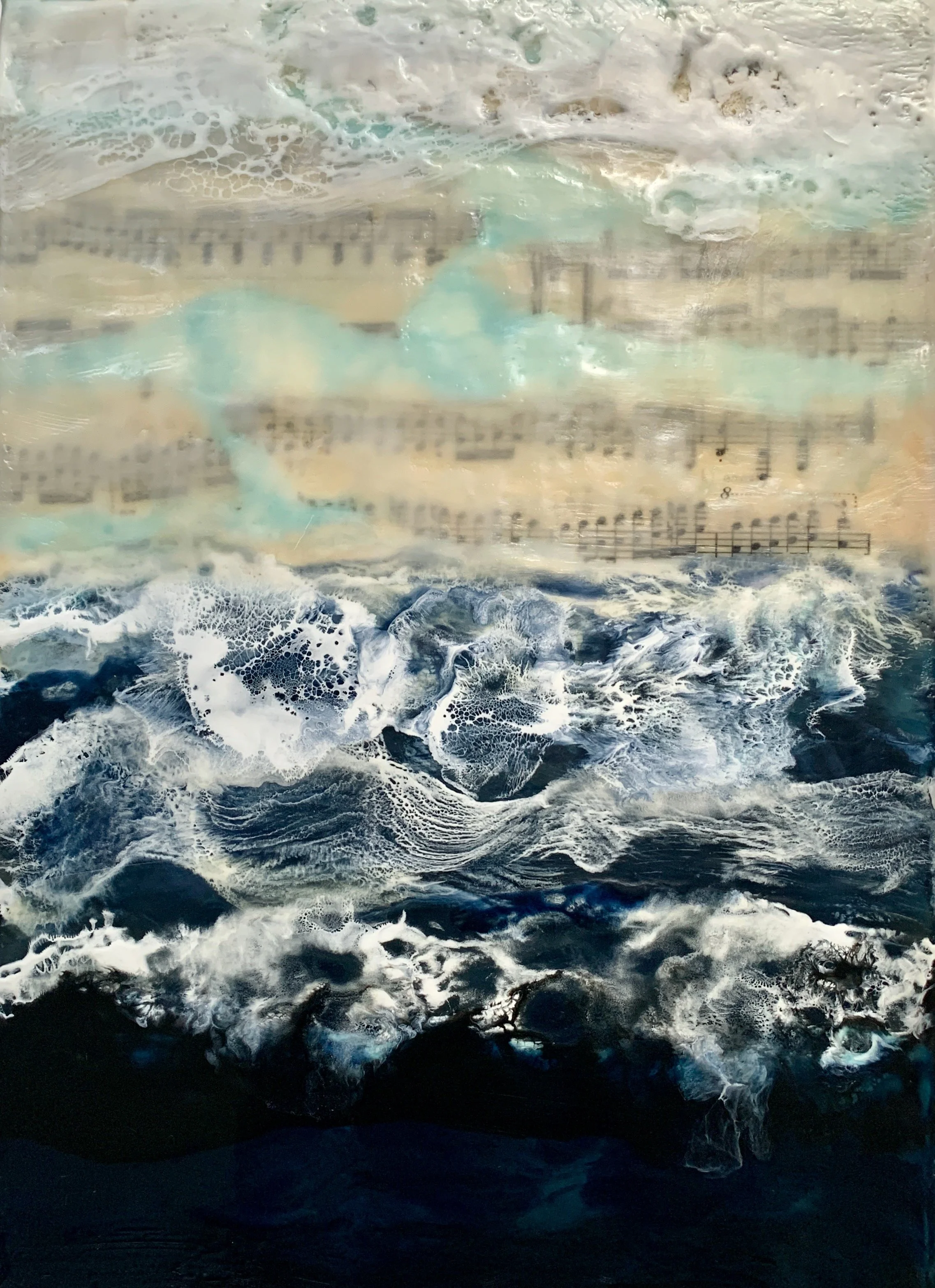 Meg Norling, Waves, Mixed media: encaustic & paper on board, 20x16 in. $350