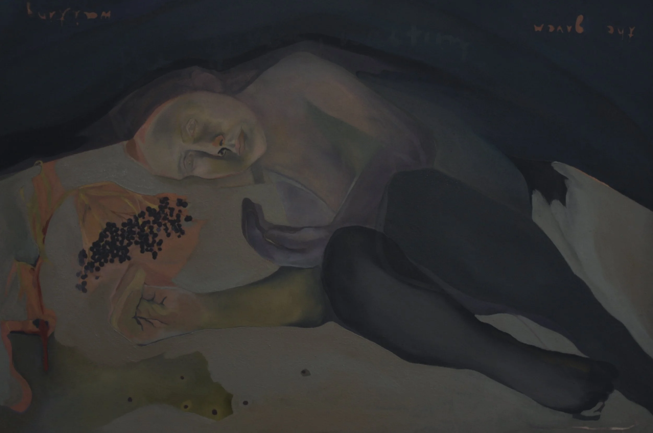 Devan Burgess,  The giver waiting , oil paint on unprimed canvs
