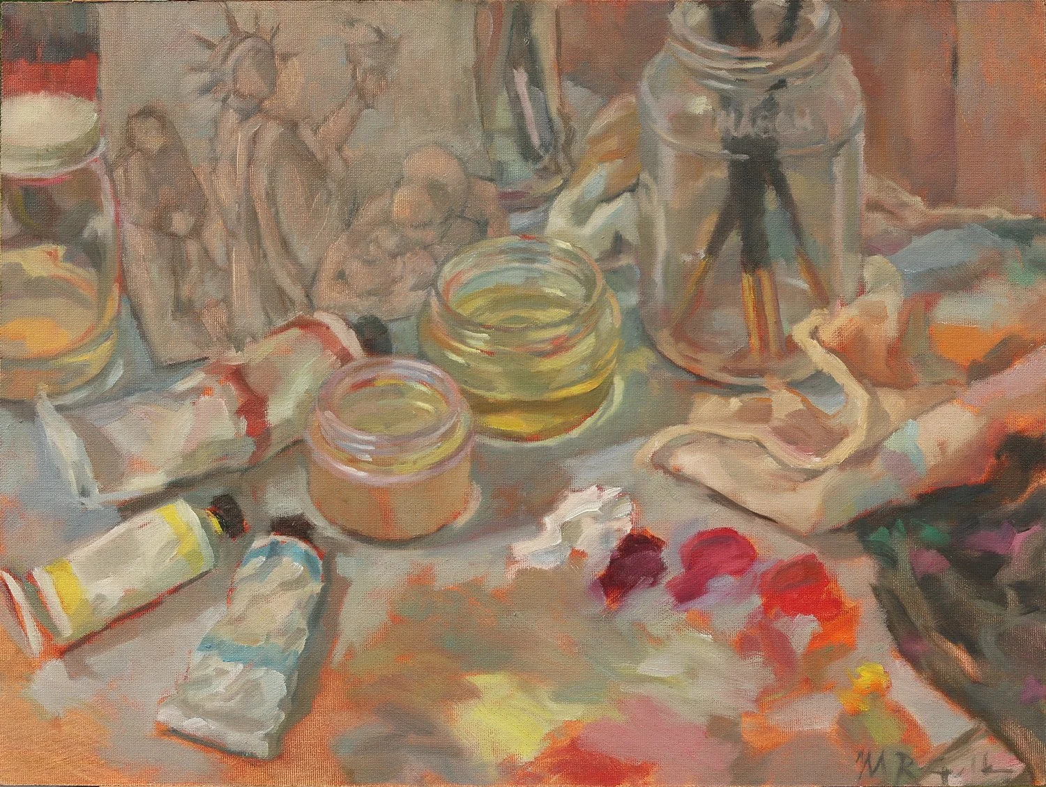 Marion Reynolds, Painting Liberty, oil on panel, 16x20 in, $900