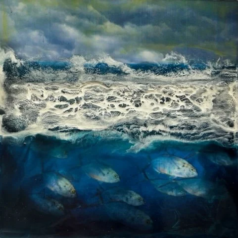 Meg Norling, Gathering Storm, Mixed Media (Encaustic & paper on board)