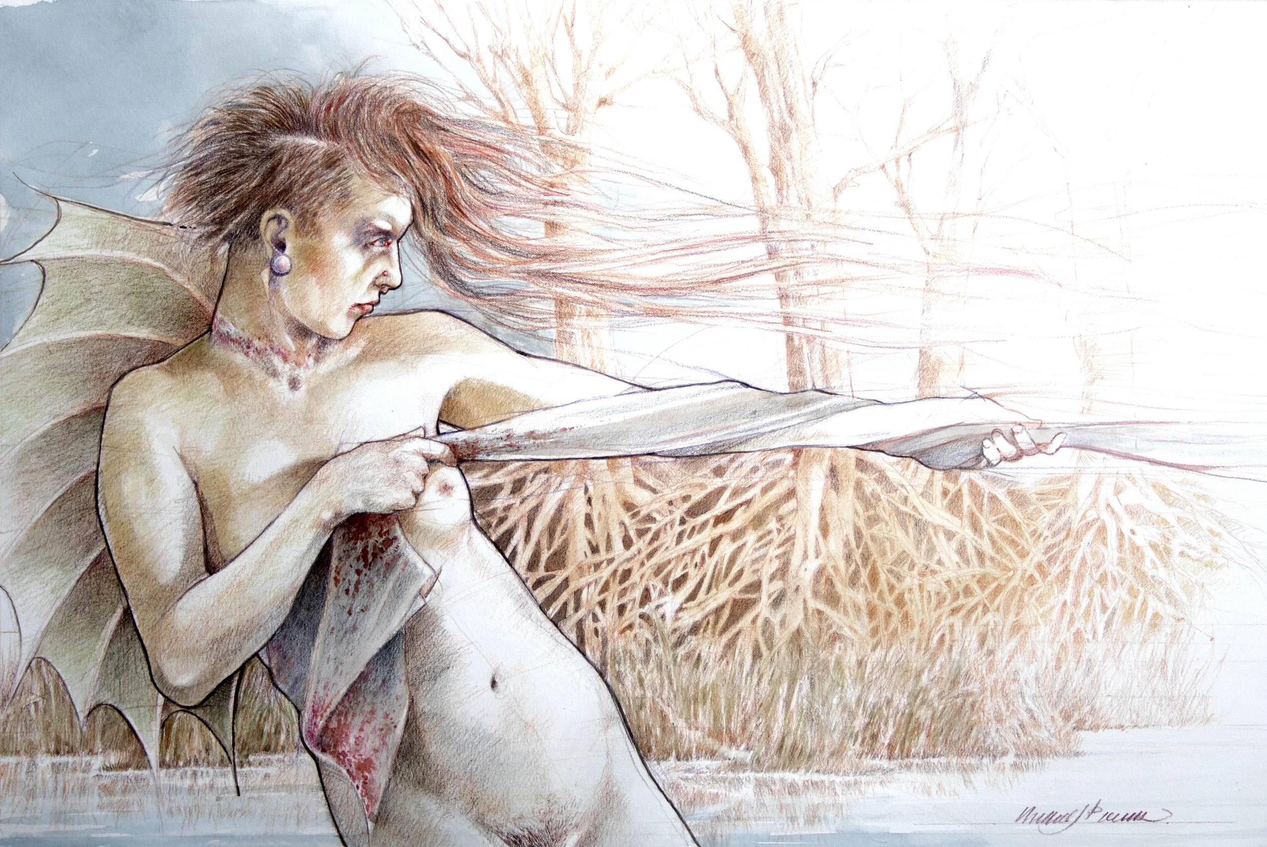 Michael Powers, Eastern European River Sprite, Watercolor, 21x27 in. $1,700