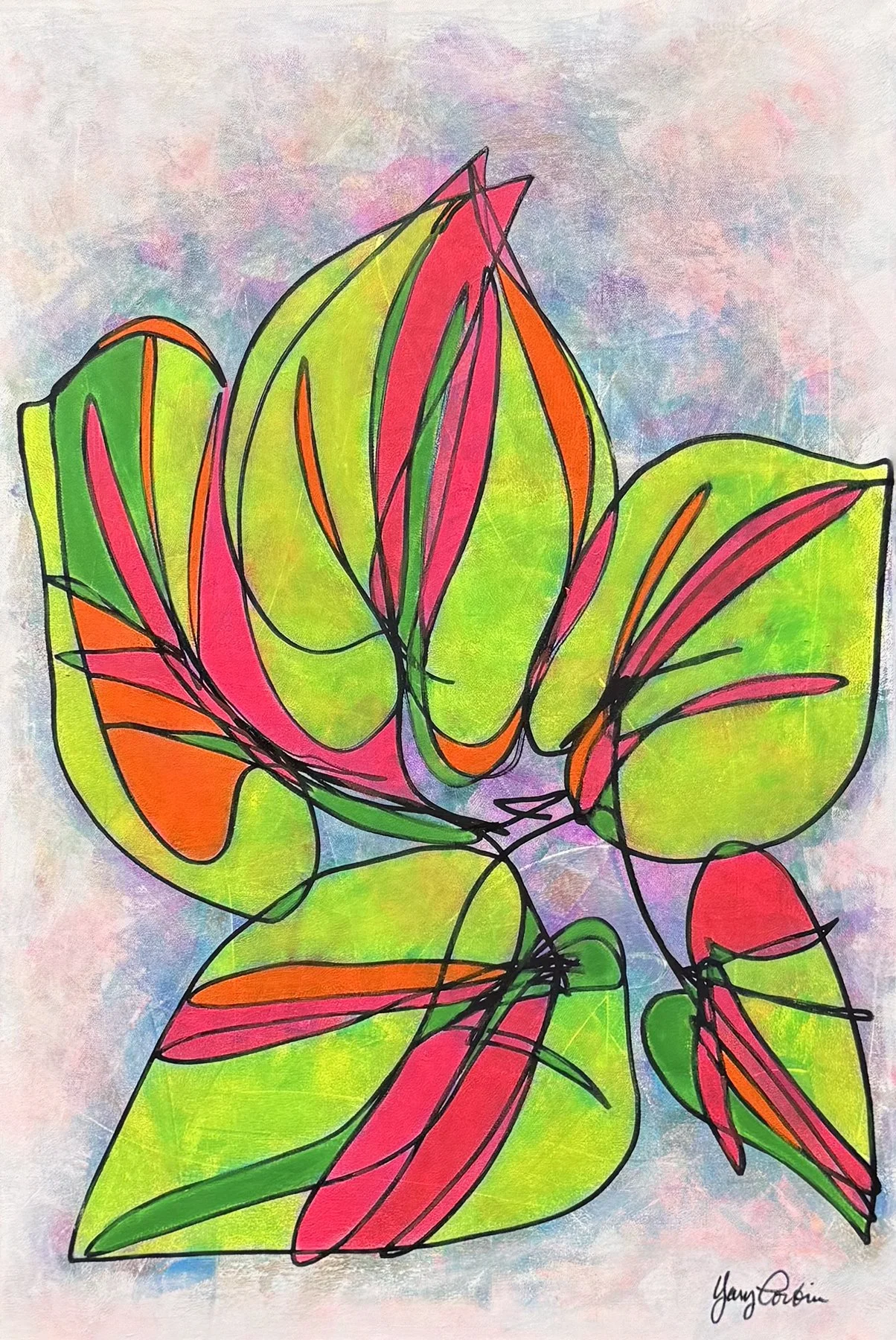 Yary Corbin,  Neon Homalomena,  acrylic on canvas