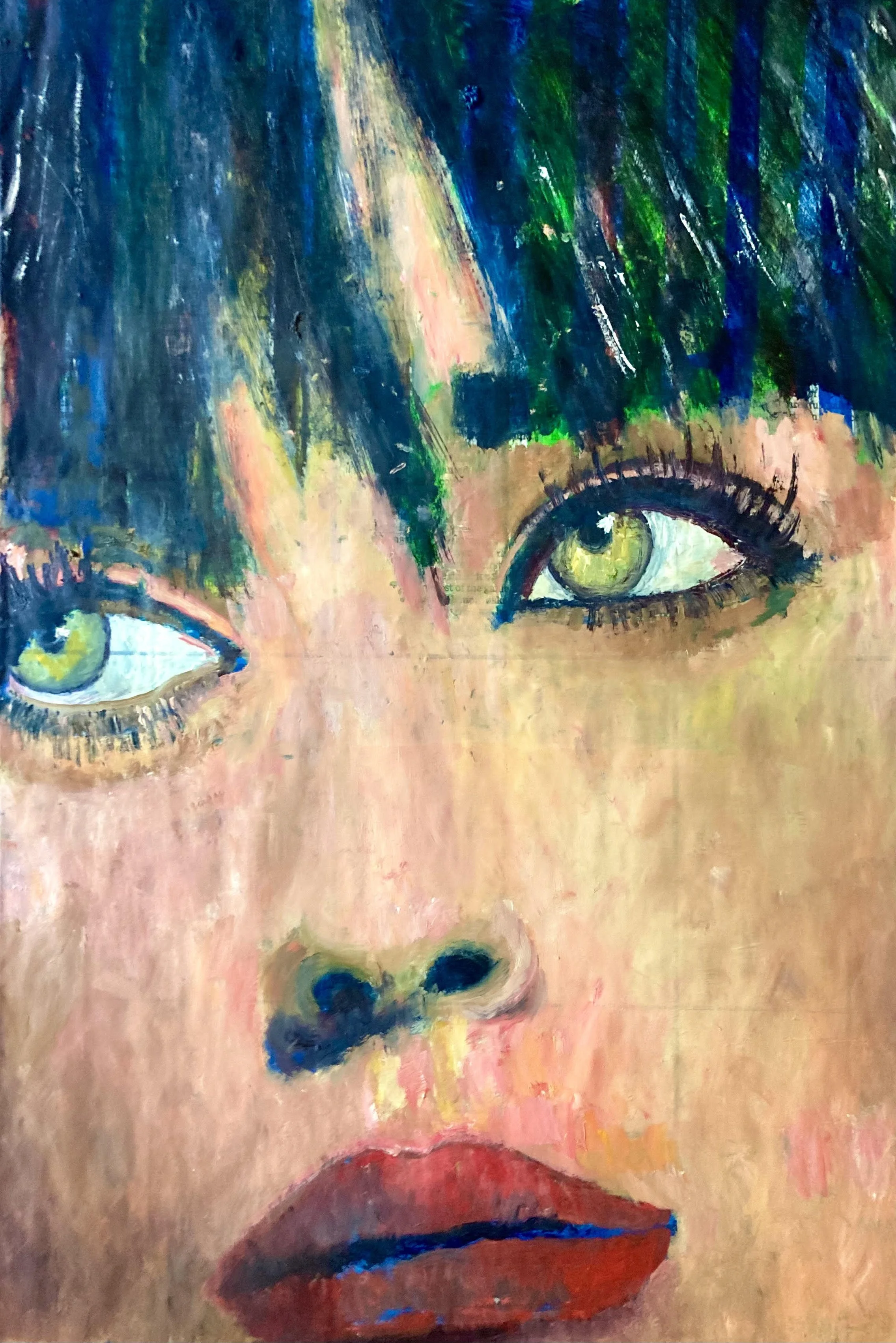 Kelly Lonergan,  Untitled,  oil on newspaper