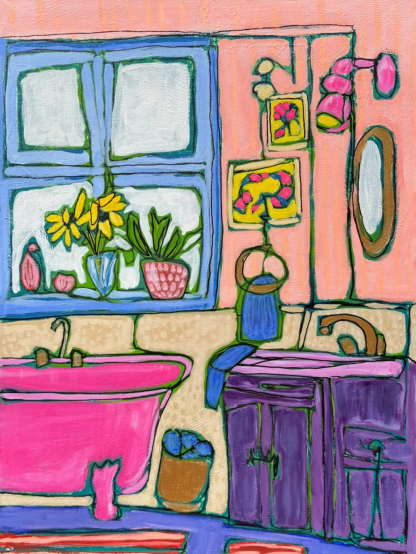 Yary Corbin,  Pink Tub,  acrylic on canvas