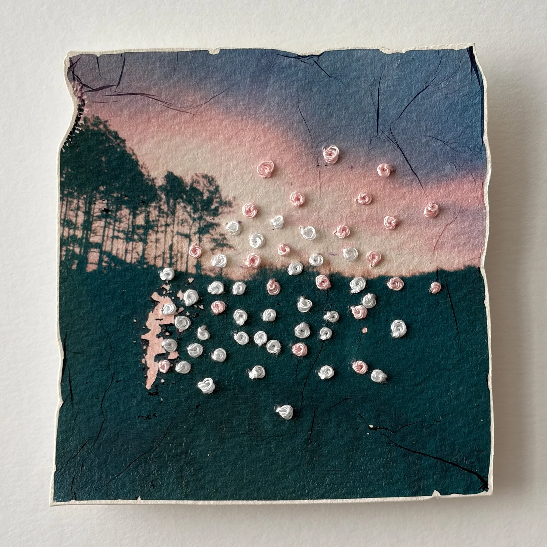 Julie Stavitski,  Daybreak , polaroid emulsion embroidery
