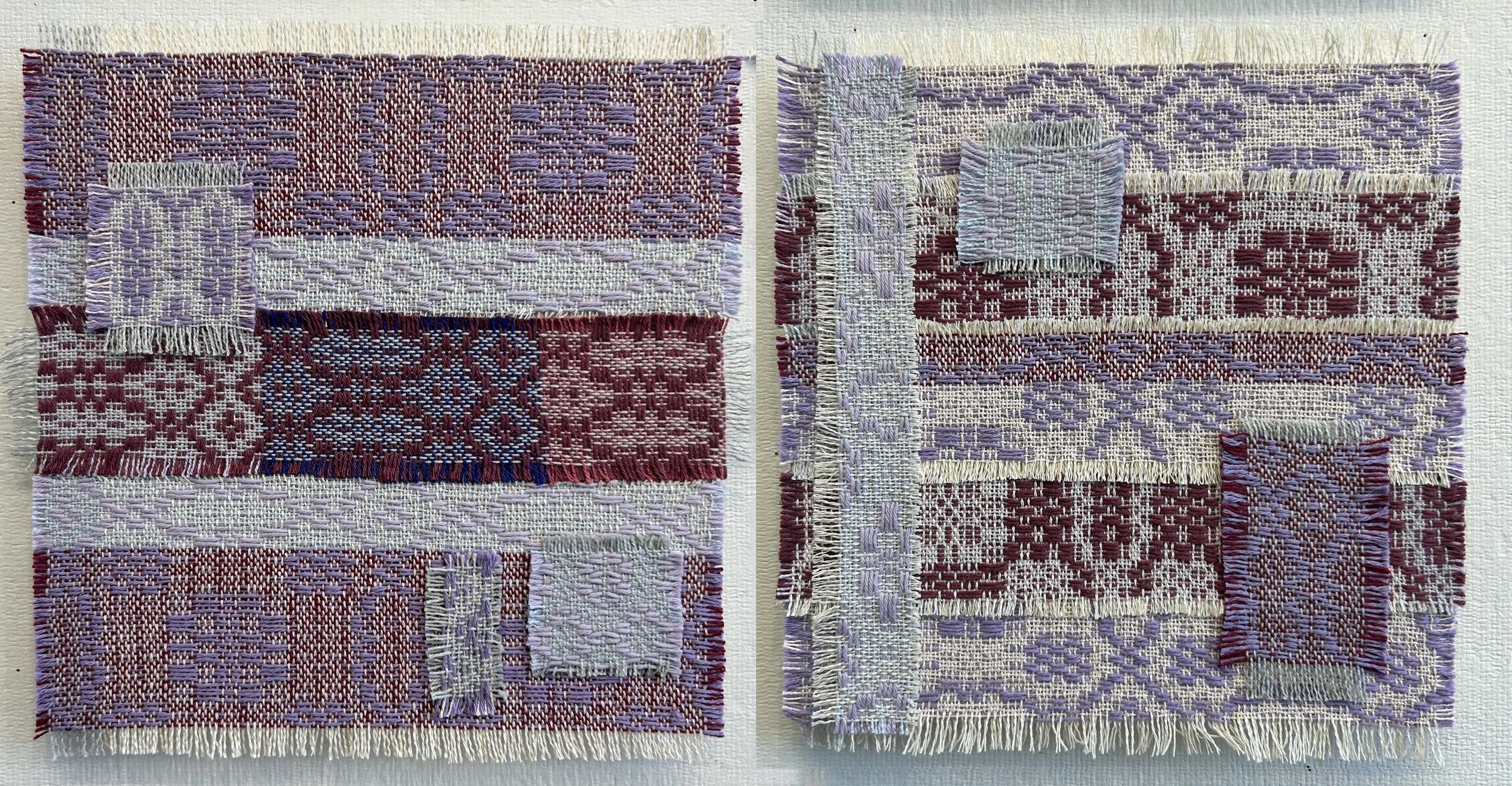 Lauren Williams, Winter Remnant Collage, Handwoven cotton cloth collage on wood panel, Diptych - each panel is 10x10 in. $500