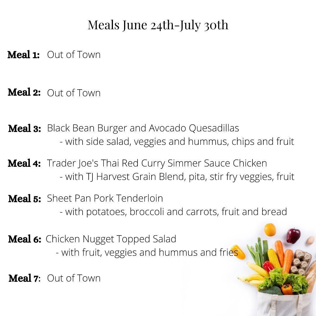 Happy Friday!!! This week&rsquo;s meal plan is a little short, we&rsquo;re heading out of town for a few days. 

However, whenever I go out of town I always have a plan for when I get back. Ive made sure everything I need is already here so I don&rsq