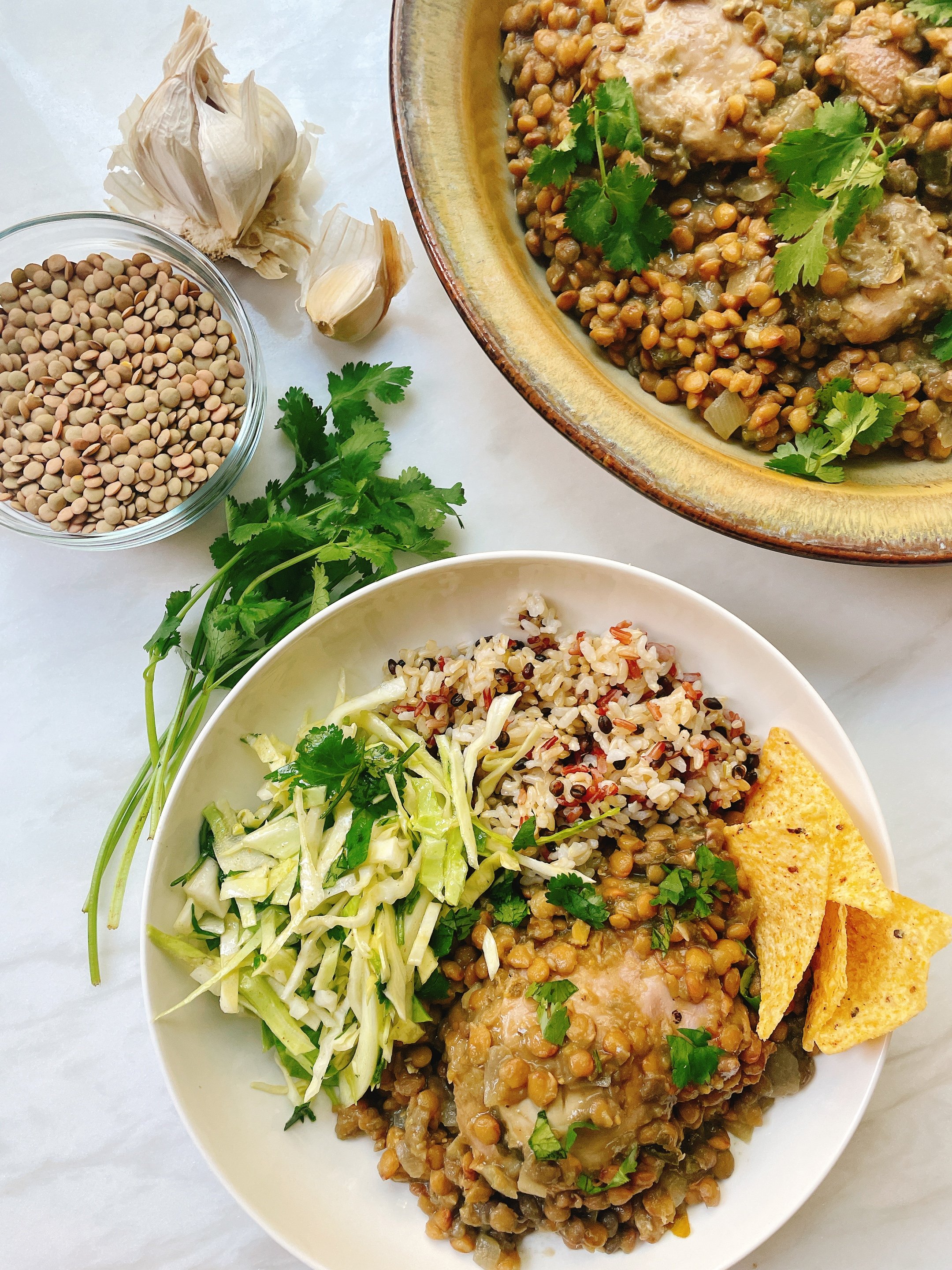 Crock Pot Salsa Verde Chicken and Lentils
