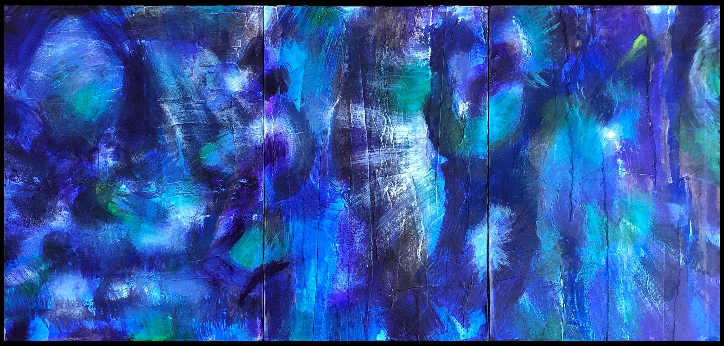 Acryliques sur papier. 3 panneaux de bois. 2021.