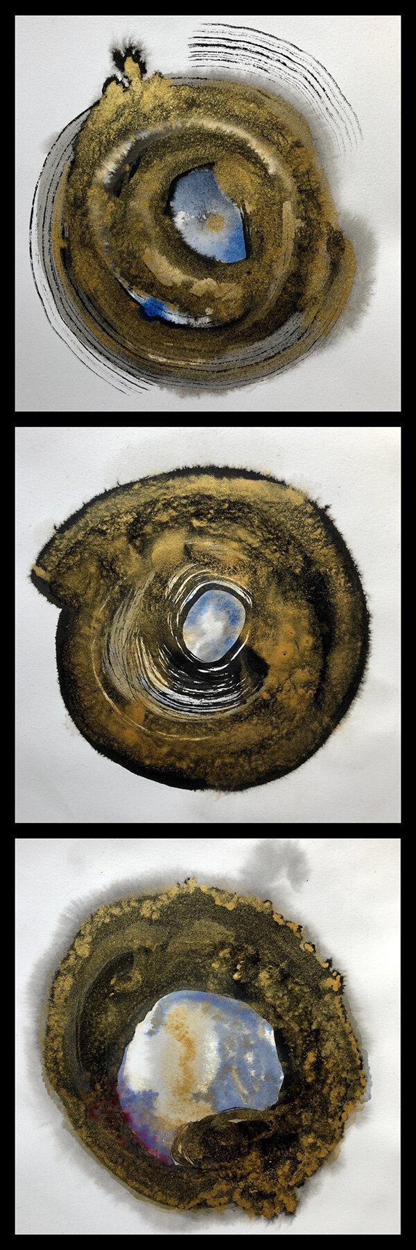 Encres sur papier. Tryptique. 2018.
Collection particulière.