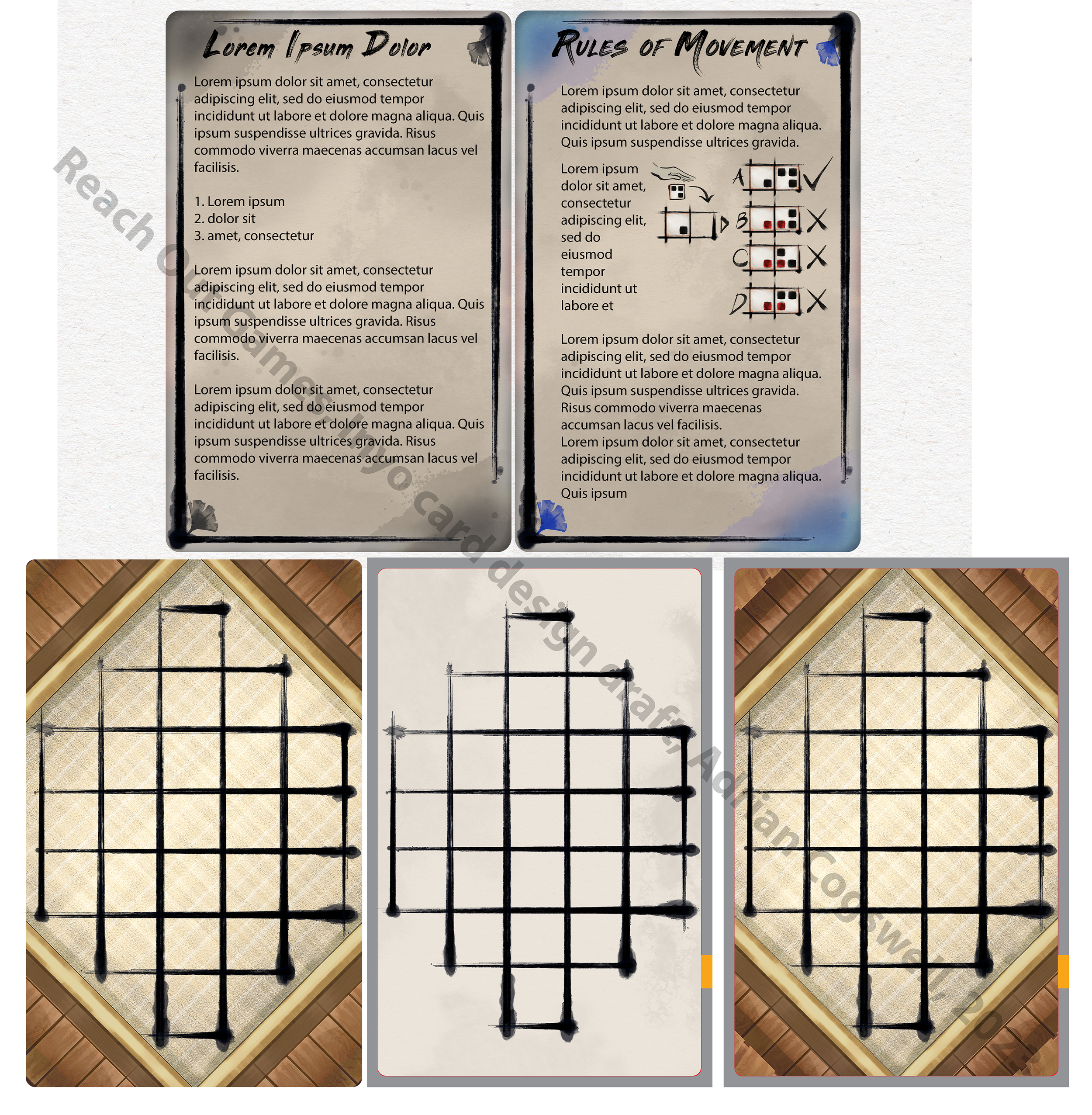 initial draft of rules cards and proposed direction of cards as boards