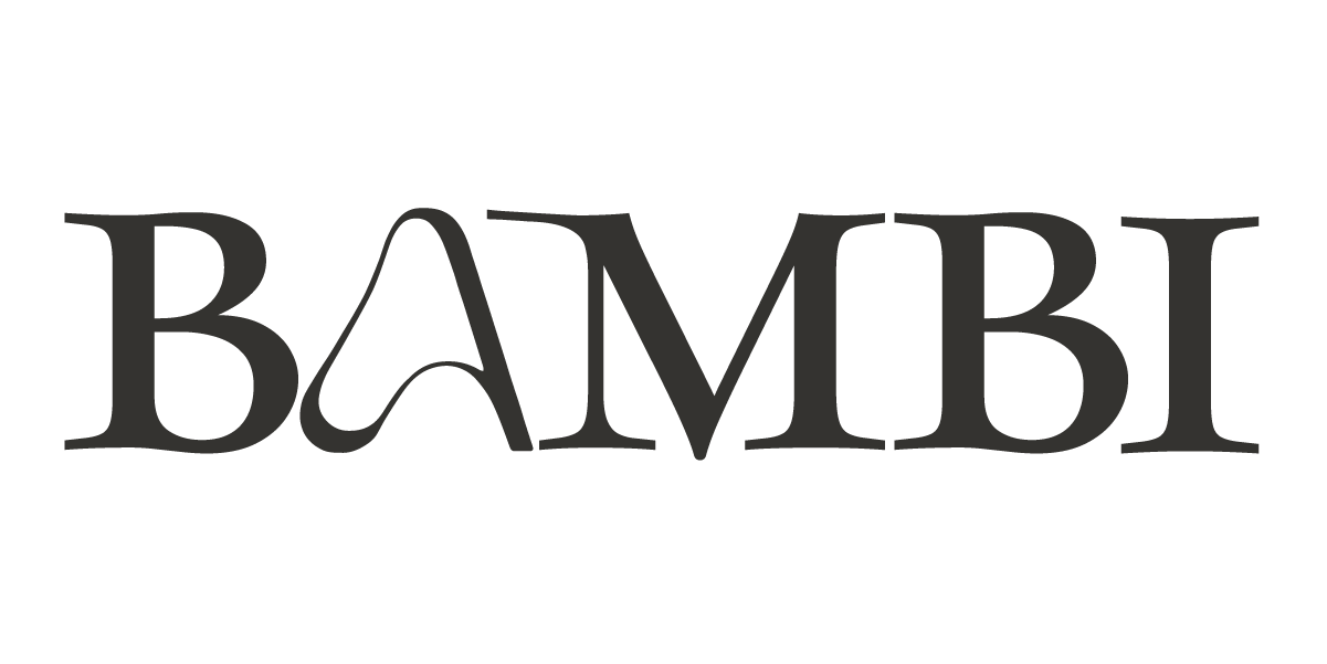The word BAMBI in stylized black font, with the letter A resembling a deer's antlers and face.