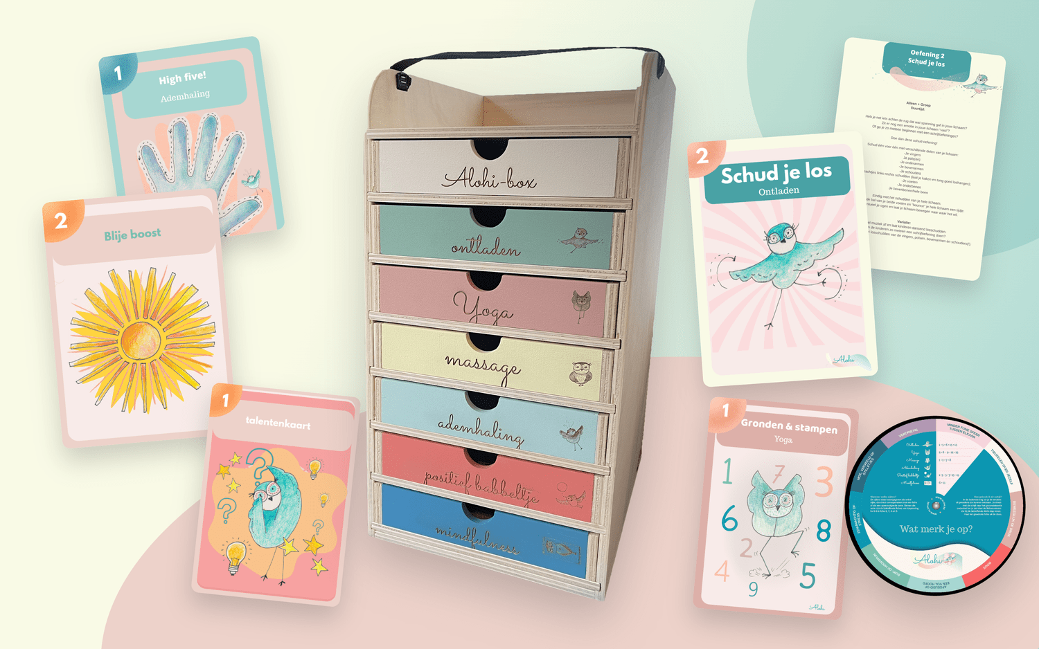 De Alohi-toolbox met fiches en draairad