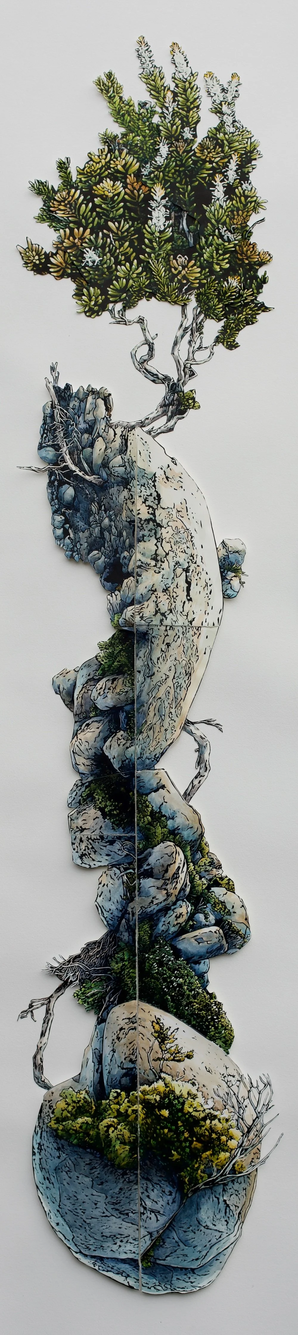 Lost World 1  2026
Watercolour, Collaged Lino Prints and Foamcore on Watercolour Paper
167cm x 37 cm