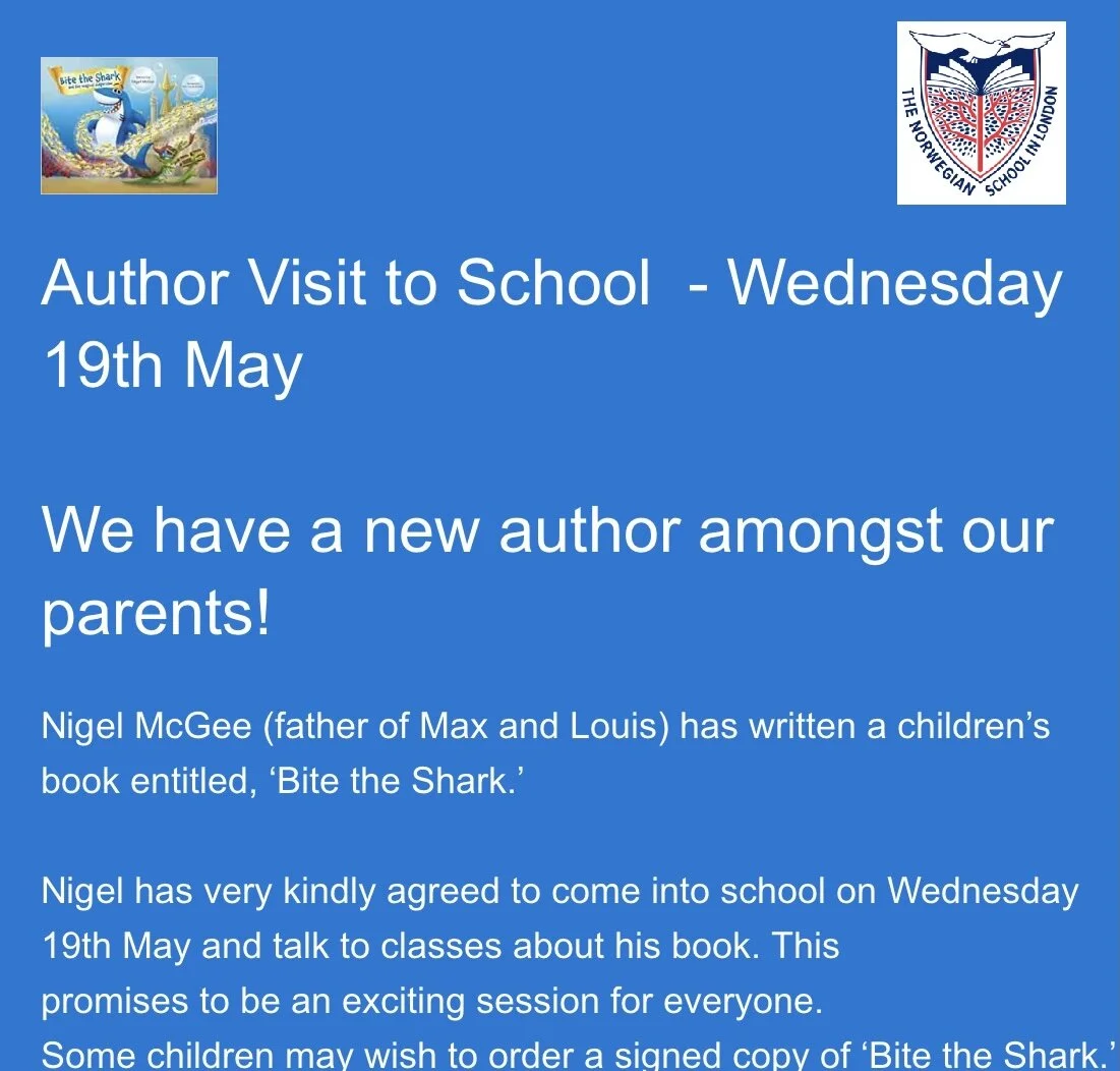 My very first author visit and book signing, I can’t wait! 🦈🙏🙌✍️📚🏫🇳🇴😁
