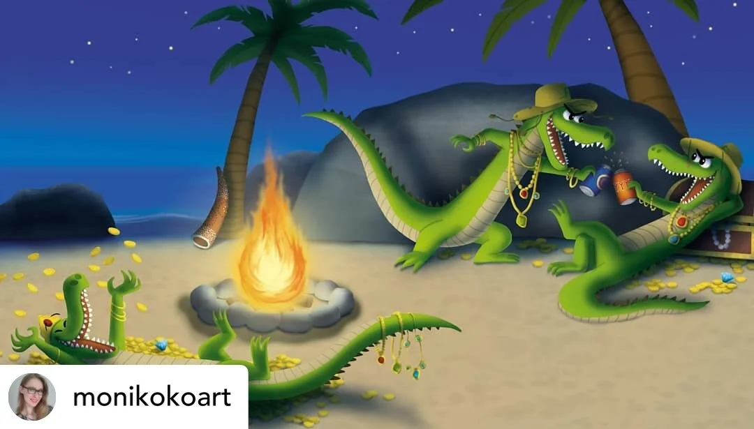 @monikokoart A little part of a whole spread from @bitethesharkbook written by @nigelmcgeeauthor🐊🐊🐊
