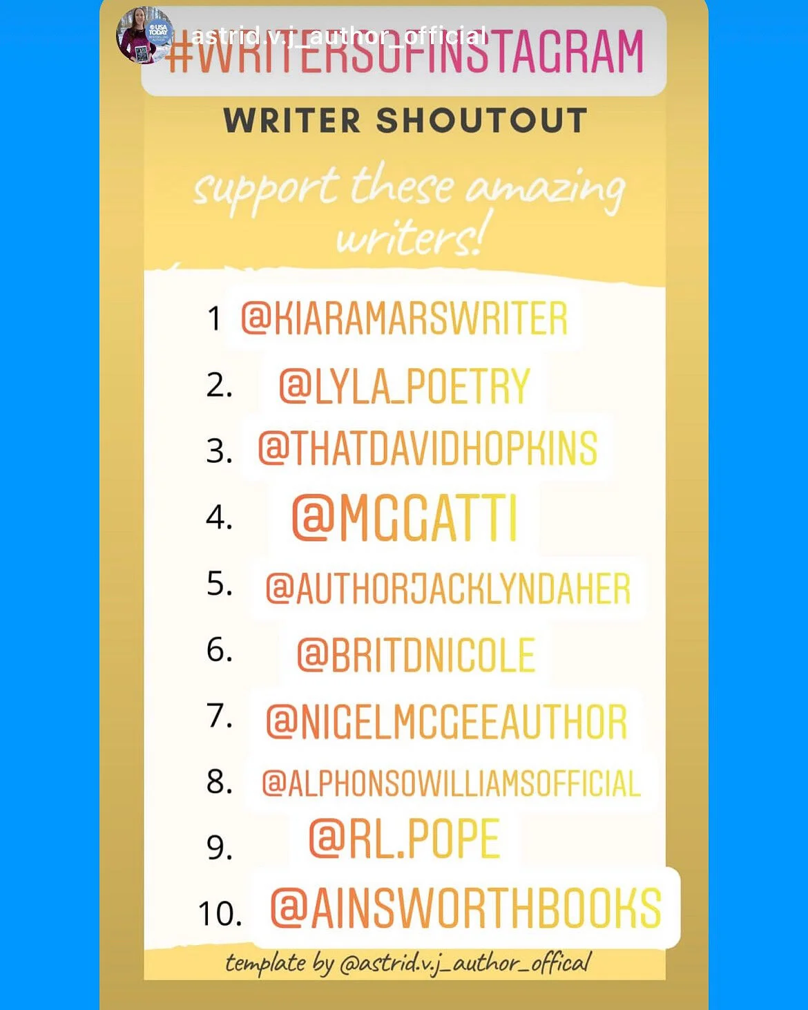 Thank you @Astrid V.J. !!🙌 Support these amazing writers! #writersofinstagram