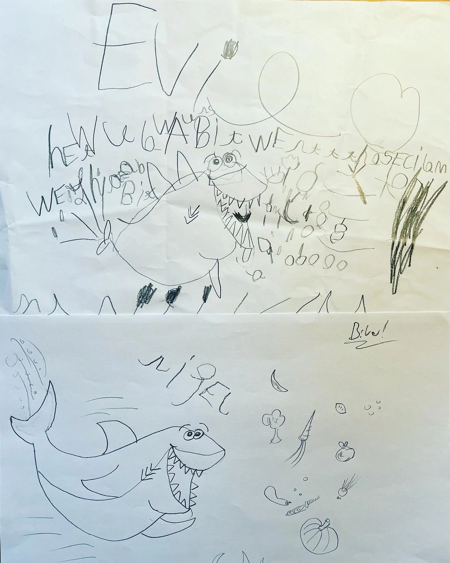 Can you draw Bite the Shark too?🦈 Here is Evie's and mine! ✍️🦈💙💜
