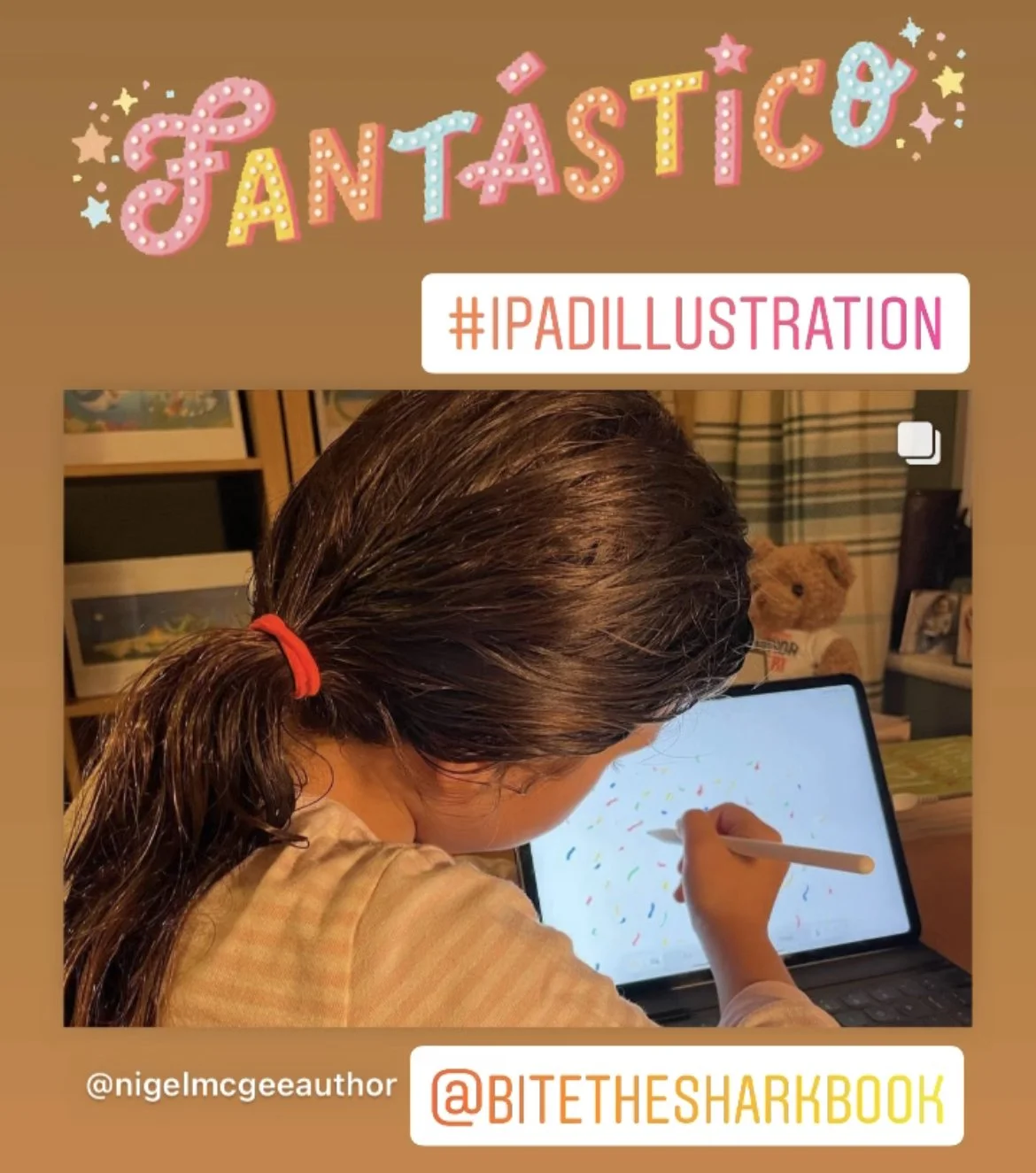 Evie wants to be an illustrator too! ✍️🎨🌈✨💜💙❤️💛🧡💚🦈
