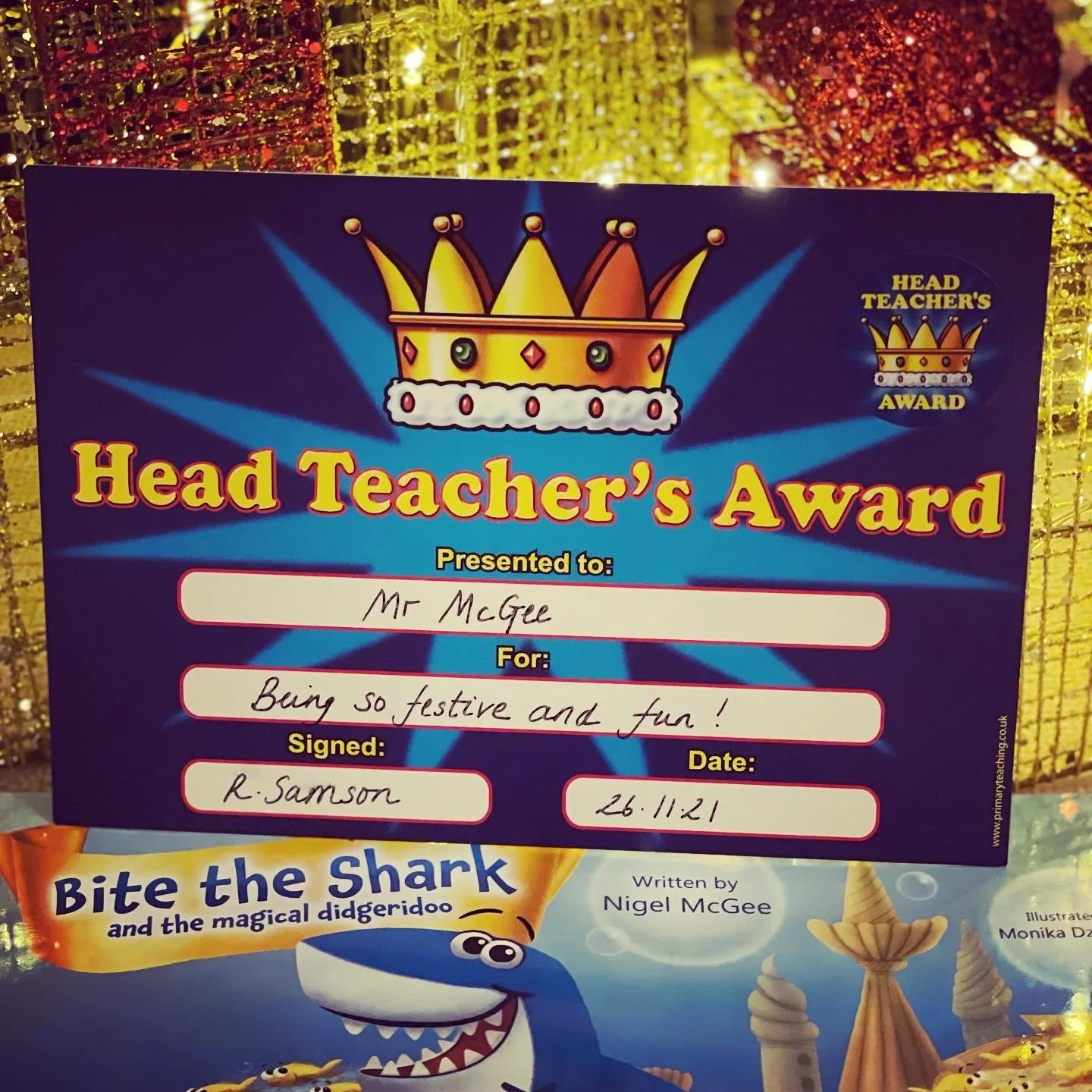 Extremely grateful, VERY flattered and somewhat gob-smacked to have received this wonderful Head Teacher’s Award