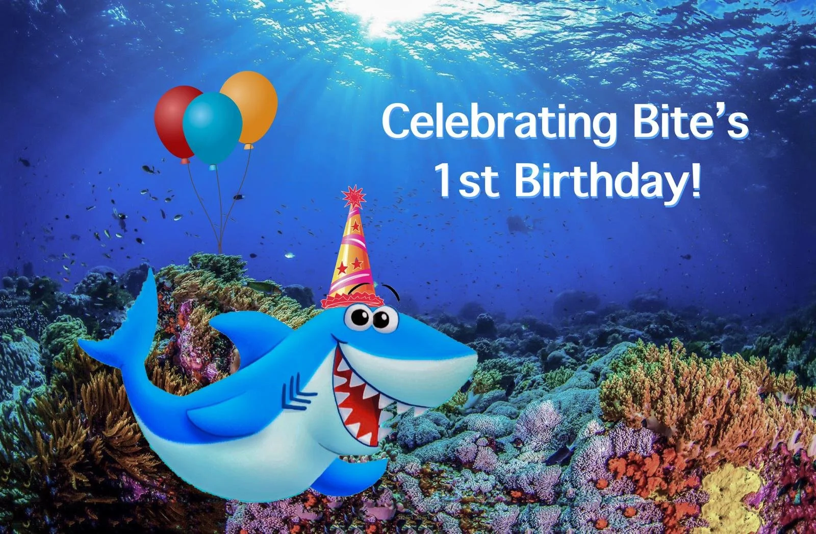 Happy 1st Birthday Bite!😘🦈💙🙌🎉🎂🎁🎈🎊🐠🐠🐟🐡🐙👸🤴🐊🐊🐊