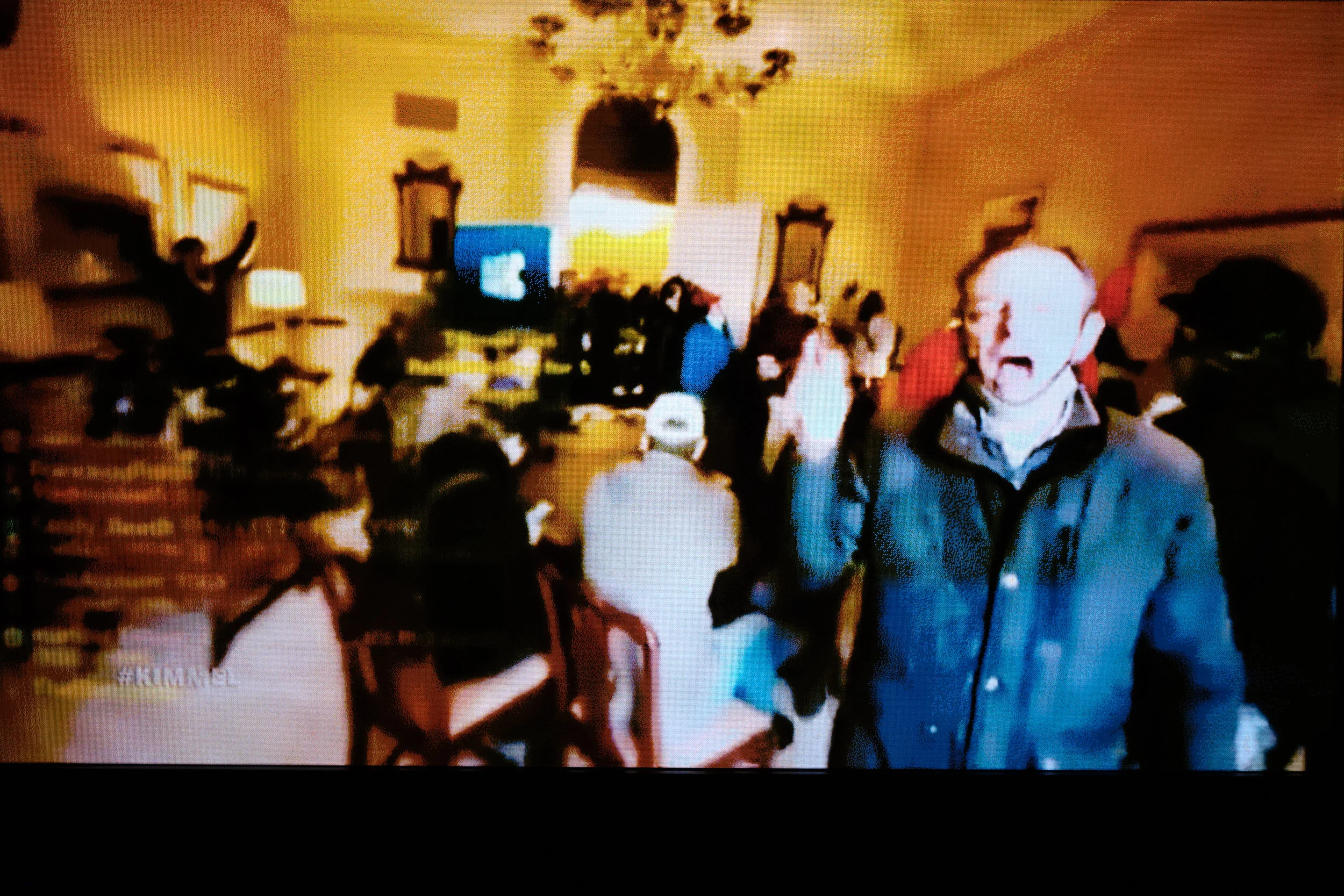 Image of screaming rioters within the Capitol building. Source: Jimmy Kimmel Live